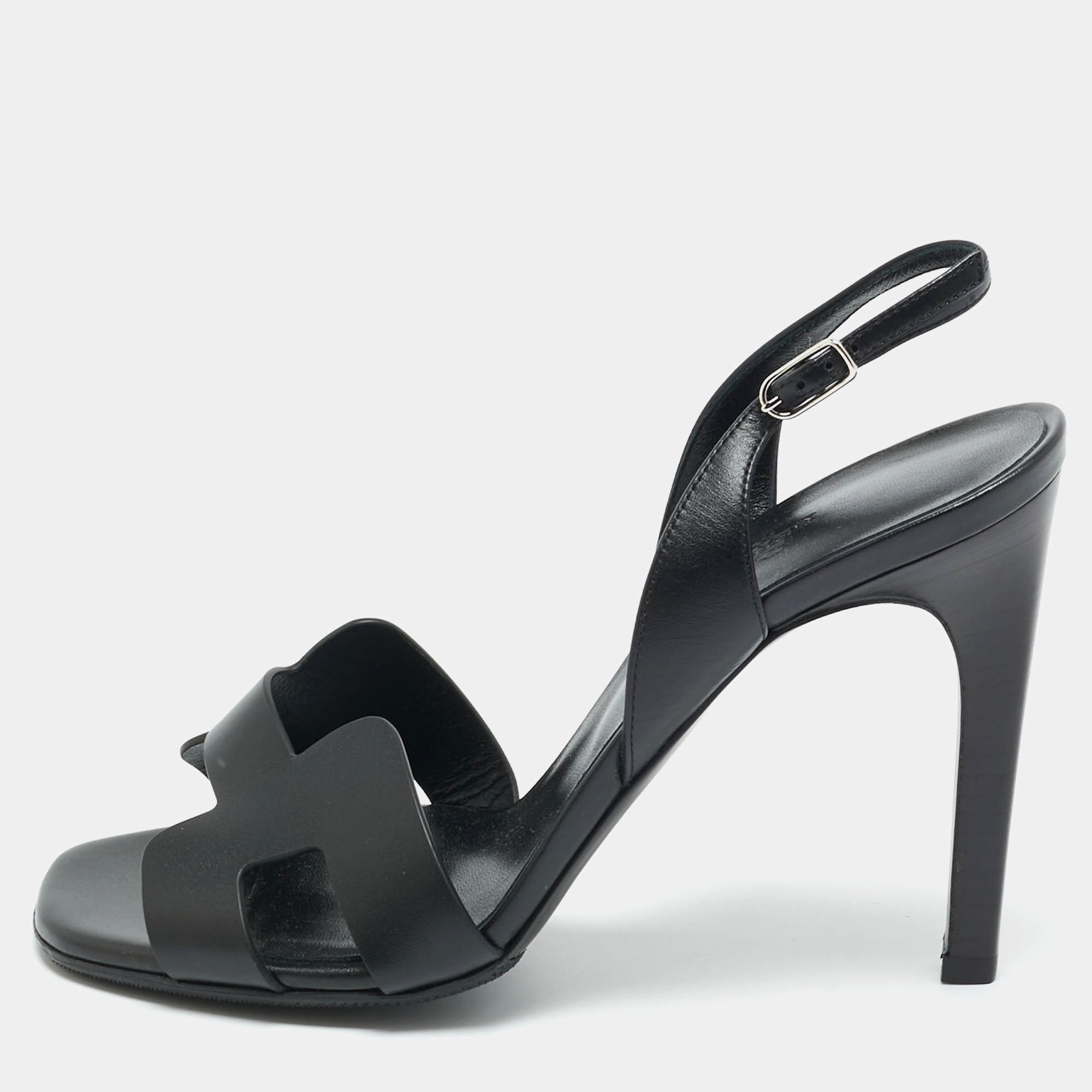 

Hermès Night Size  Black Leather Slingback Sandals