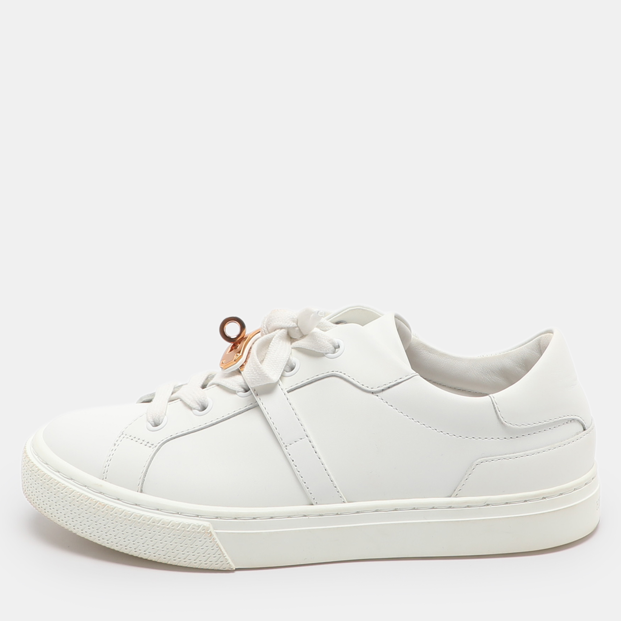 Click to view more detailed imagery on our partner's website Pre-owned Hermes Day Size 36.5 White Leather Low Top Sneakers