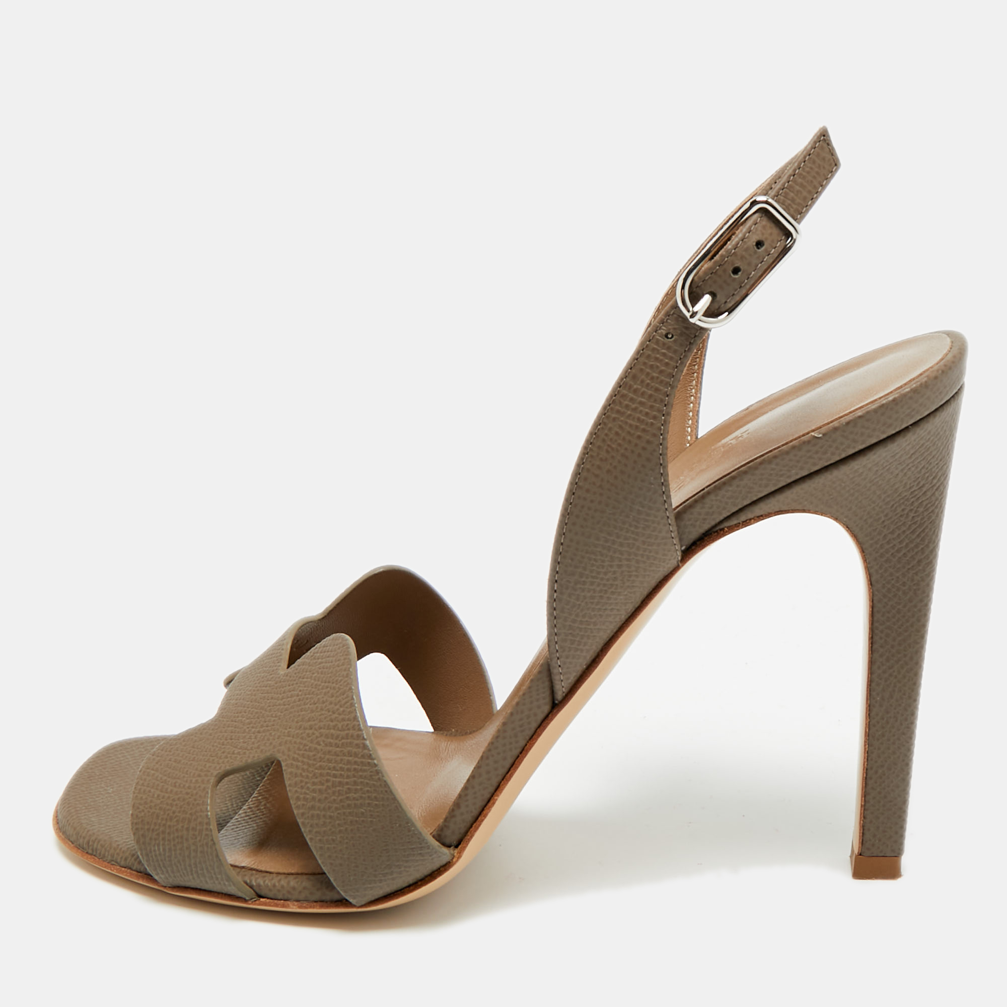 

Hermes Night Size  Brown Leather Slingback Sandals