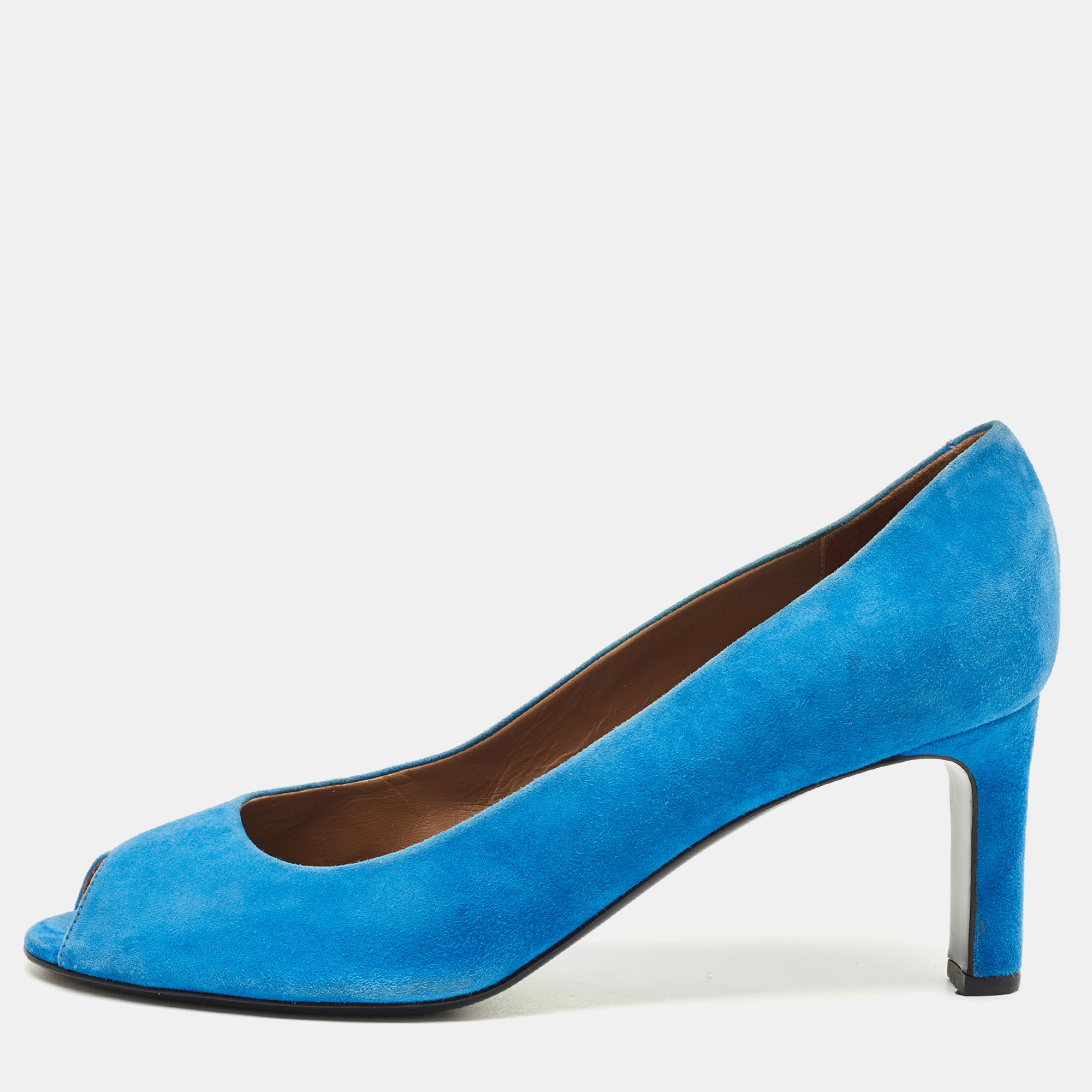 

Hermes Size  Blue Suede Peep Toe Pumps