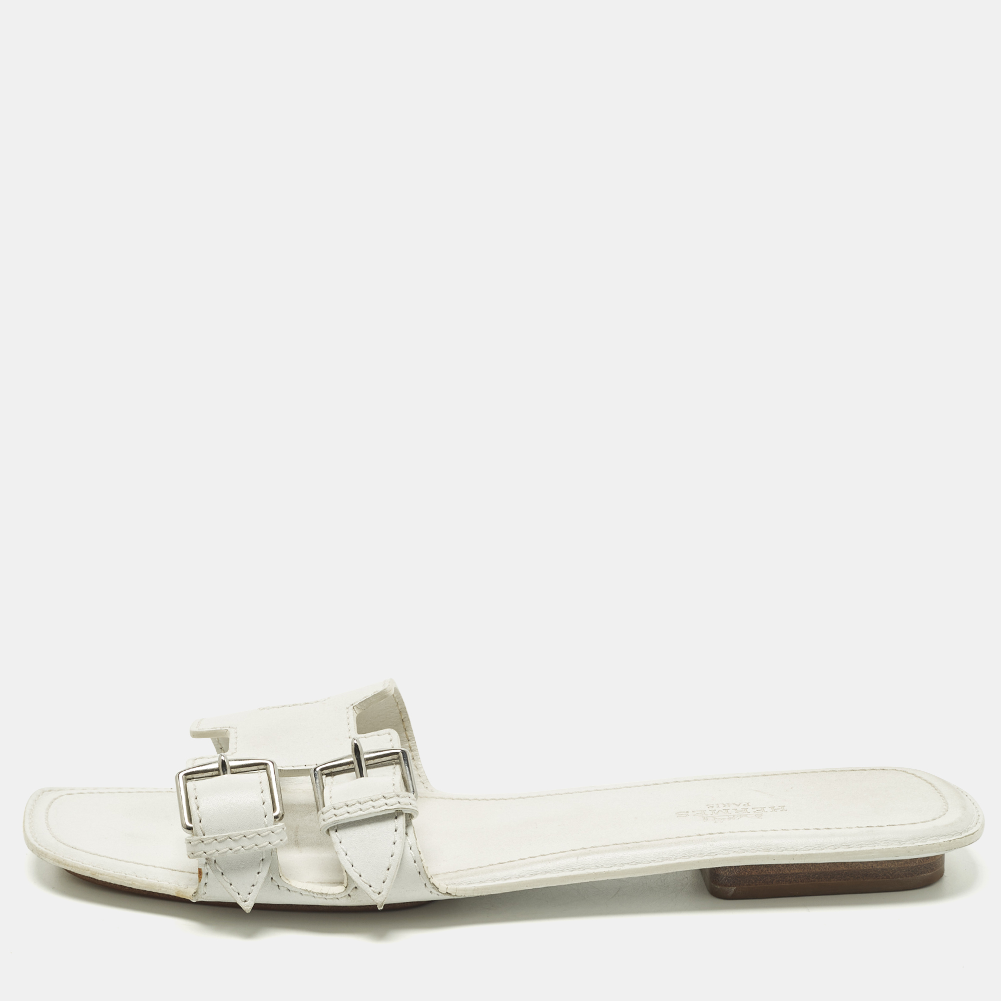 

Hermes Oran Size  White Leather Flat Slide