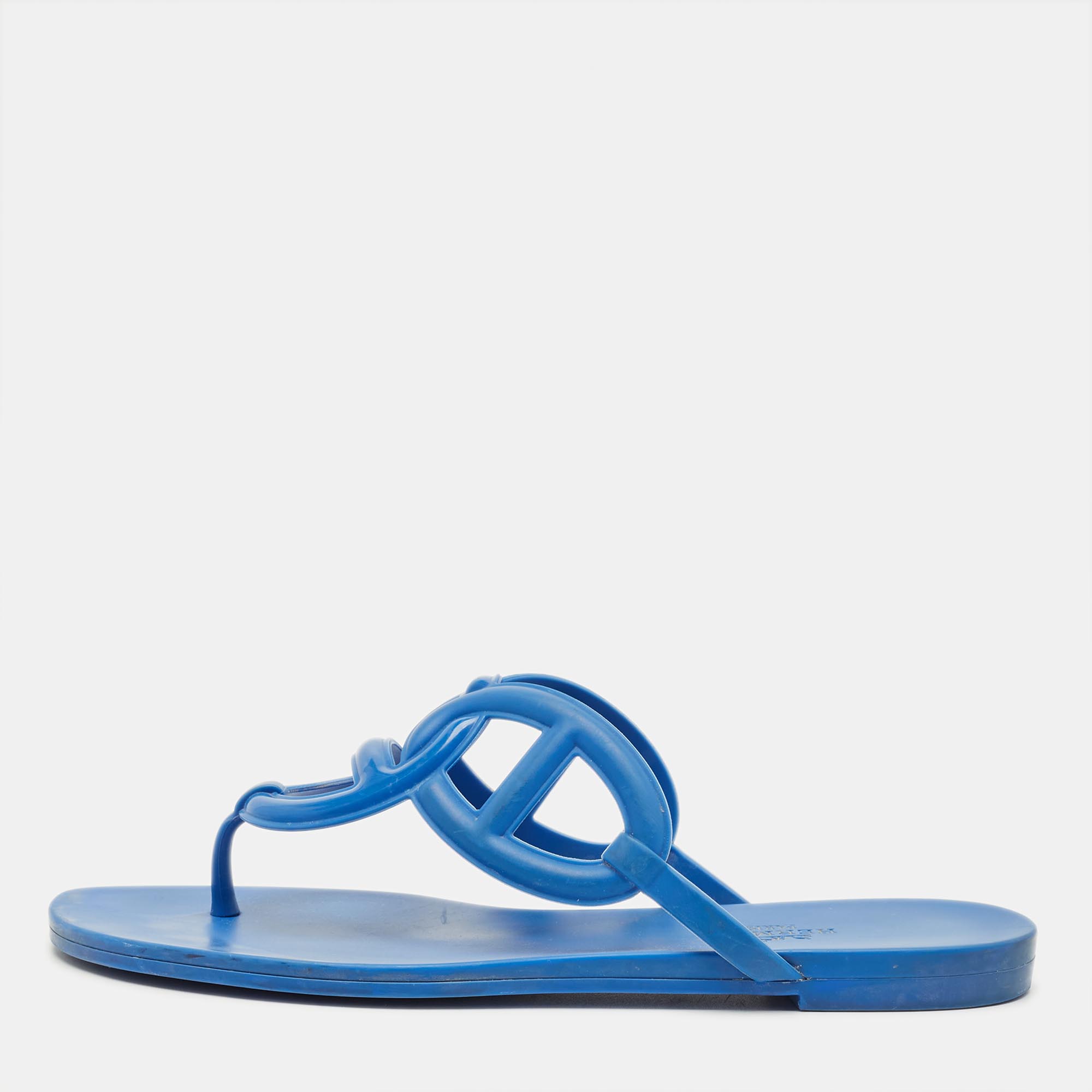 

Hermes Egerie Size  Blue Rubber Thong Sandals