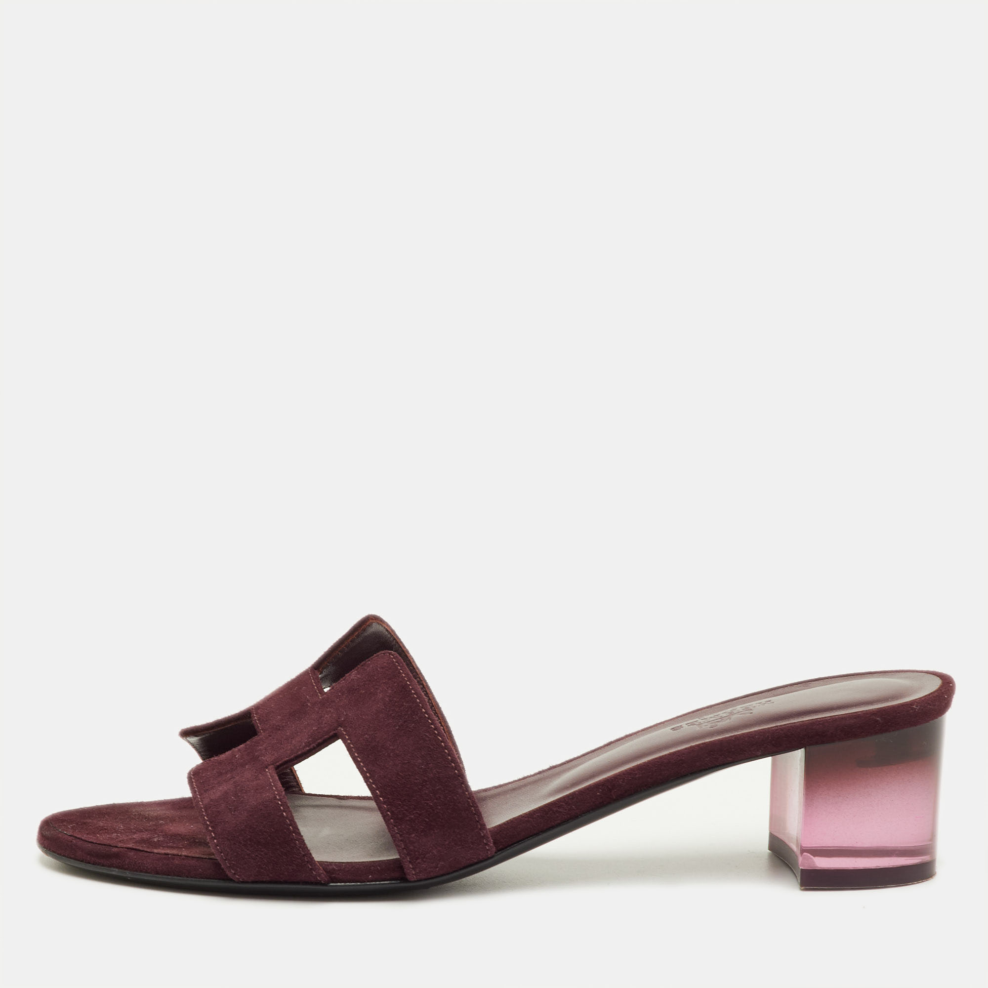 

Hermes Oasis Size  Burgundy Suede Slide Sandals