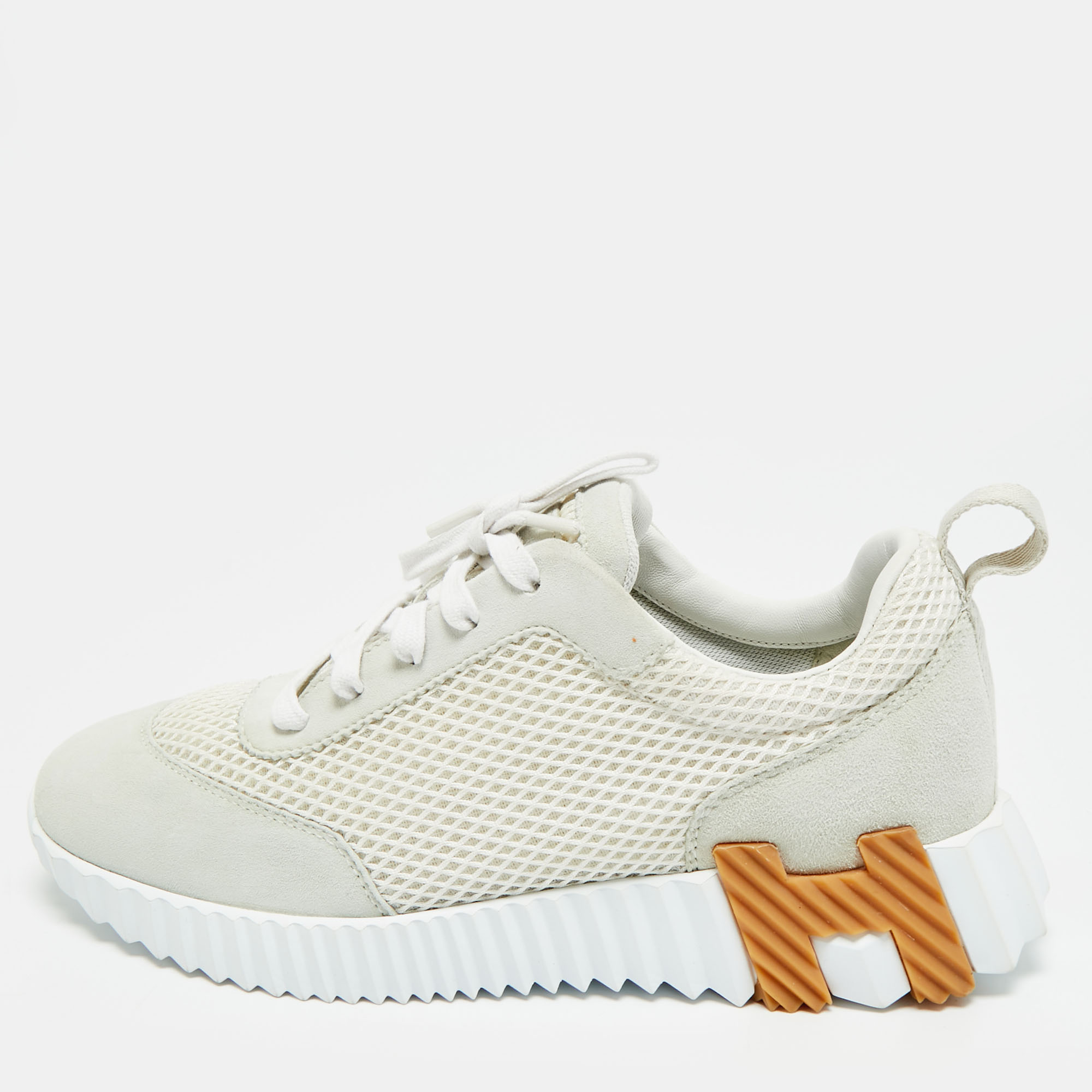 

Hermes Bouncing Size  Grey/White Mesh and Suede Low Top Sneakers
