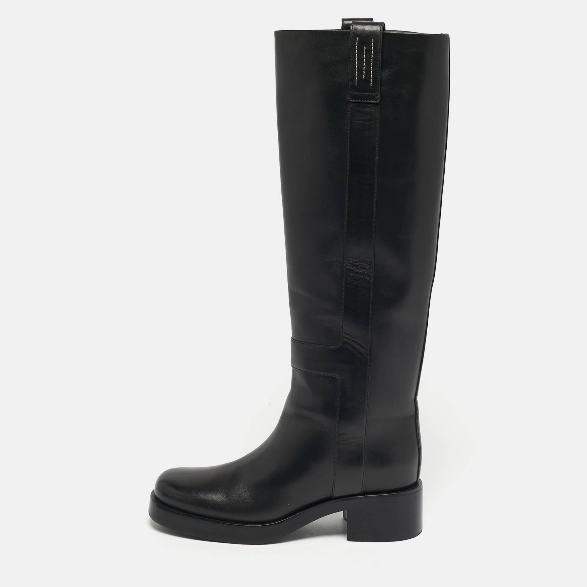 

Hermes Size  Black Leather Knee Length Boots