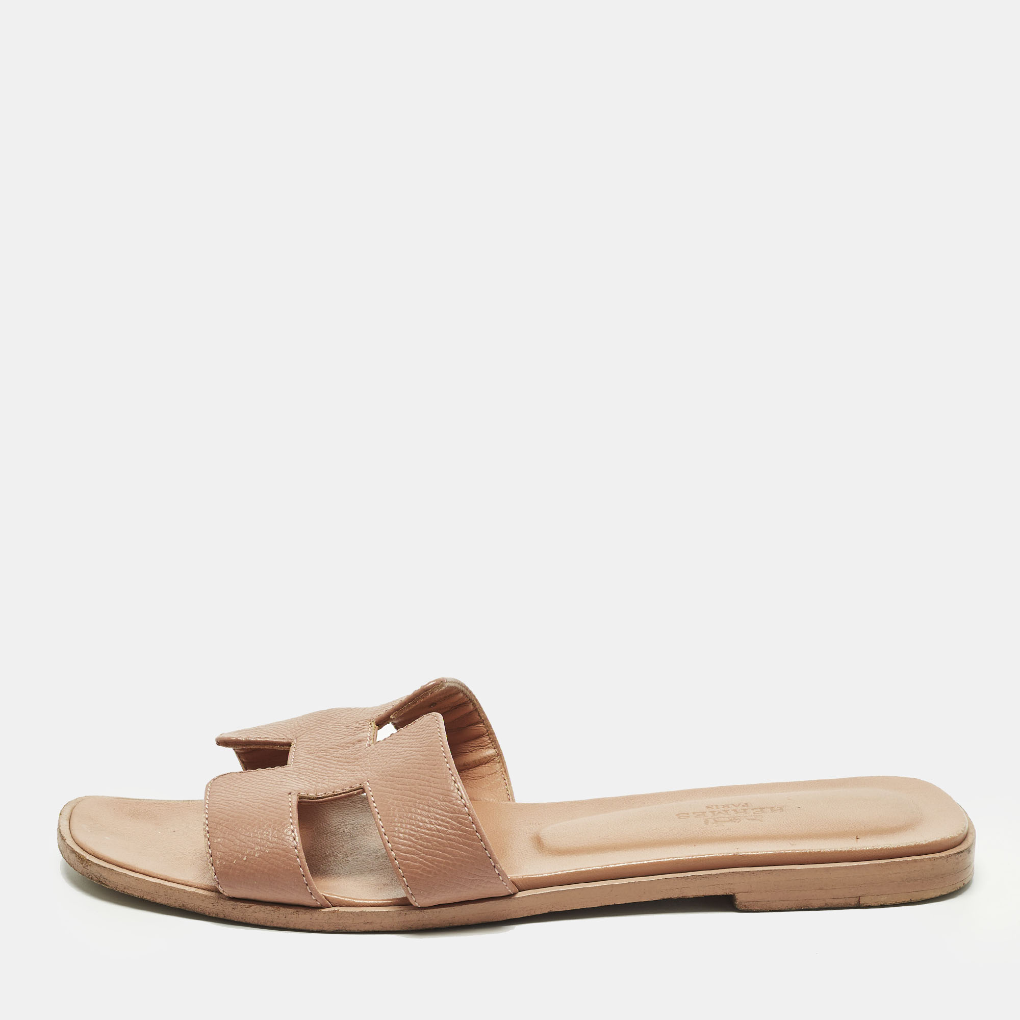 

Hermes Oran Size  Beige Leather Flat Slides