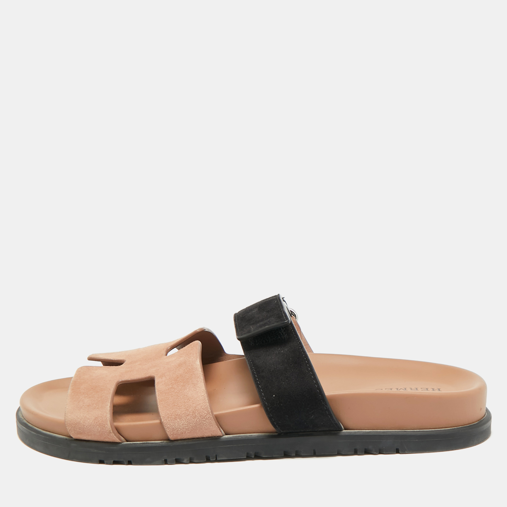 

Hermes Chypre Size  Brown/Black Suede Flat Slide