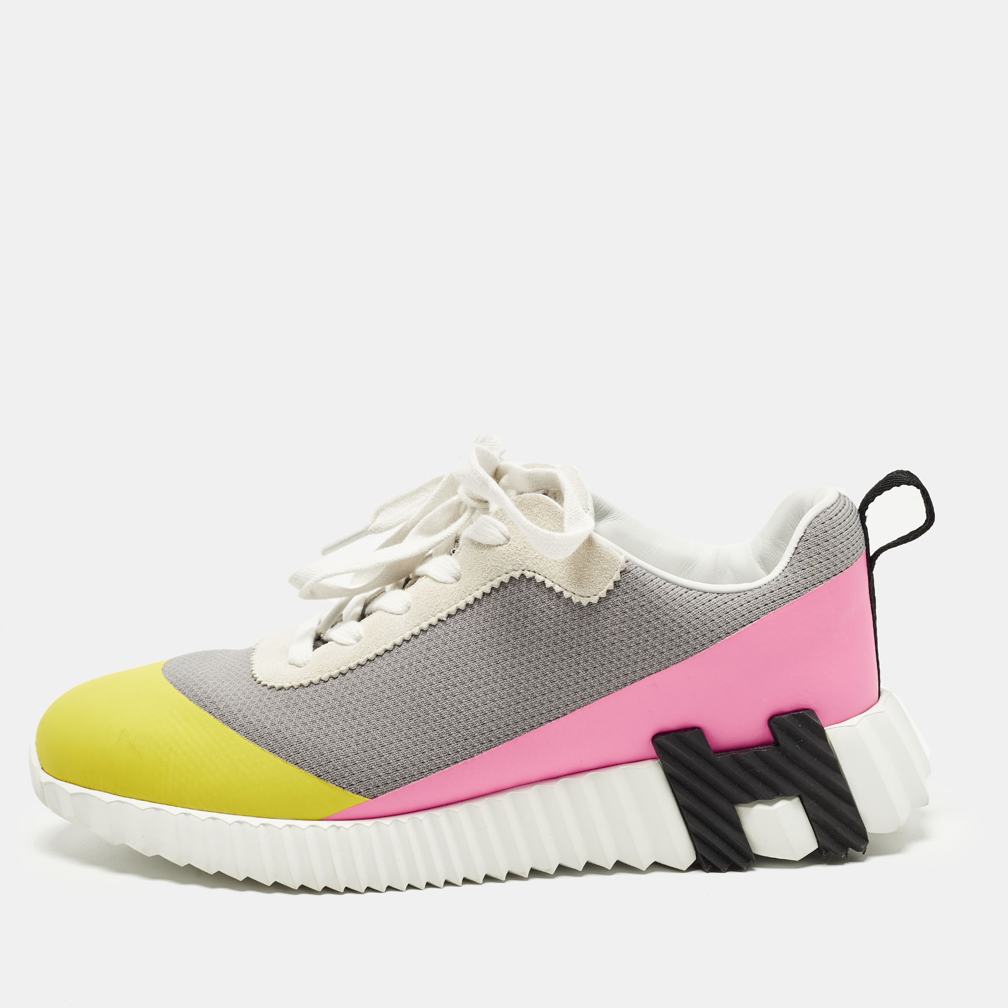 

Hermes Bouncing Size  Multicolor Knit Fabric and Suede Low Top Sneakers