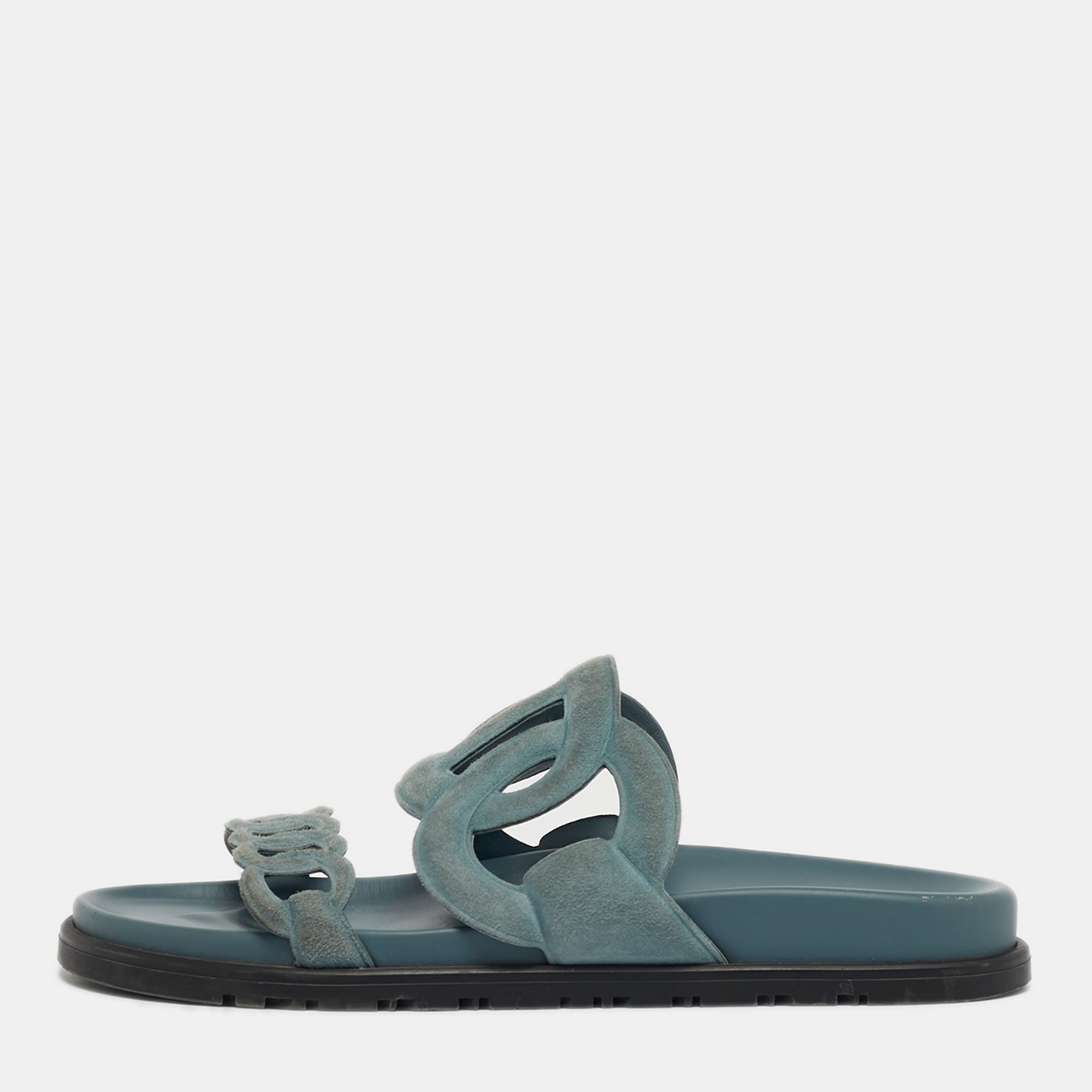 

Hermes Extra Size  Blue Suede Flat Sandals
