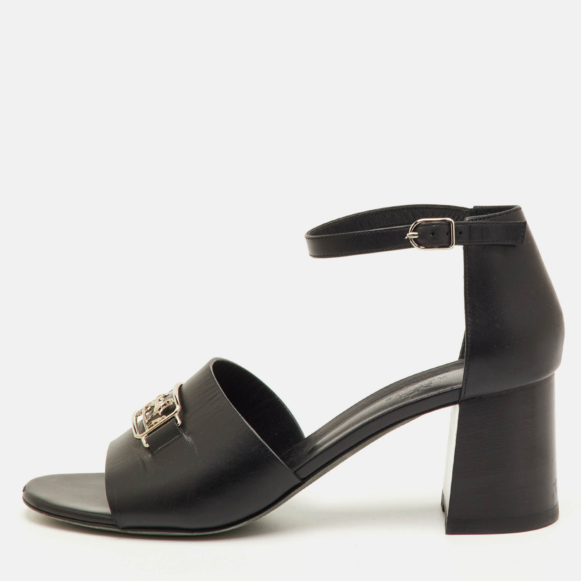 

Hermes Viaggio Size  Black Leather Ankle Strap Sandals