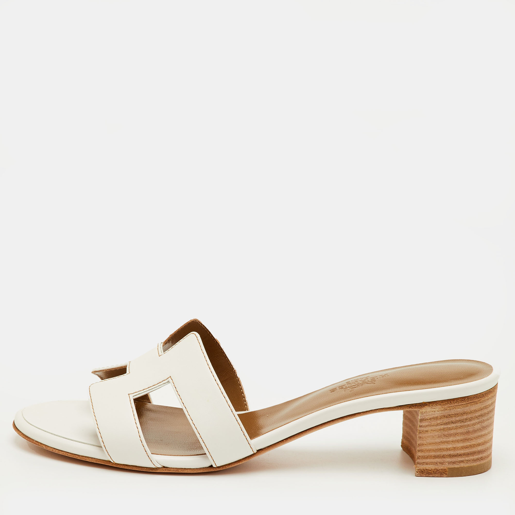 

Hermes Oasis Size  White Leather Slide Sandals