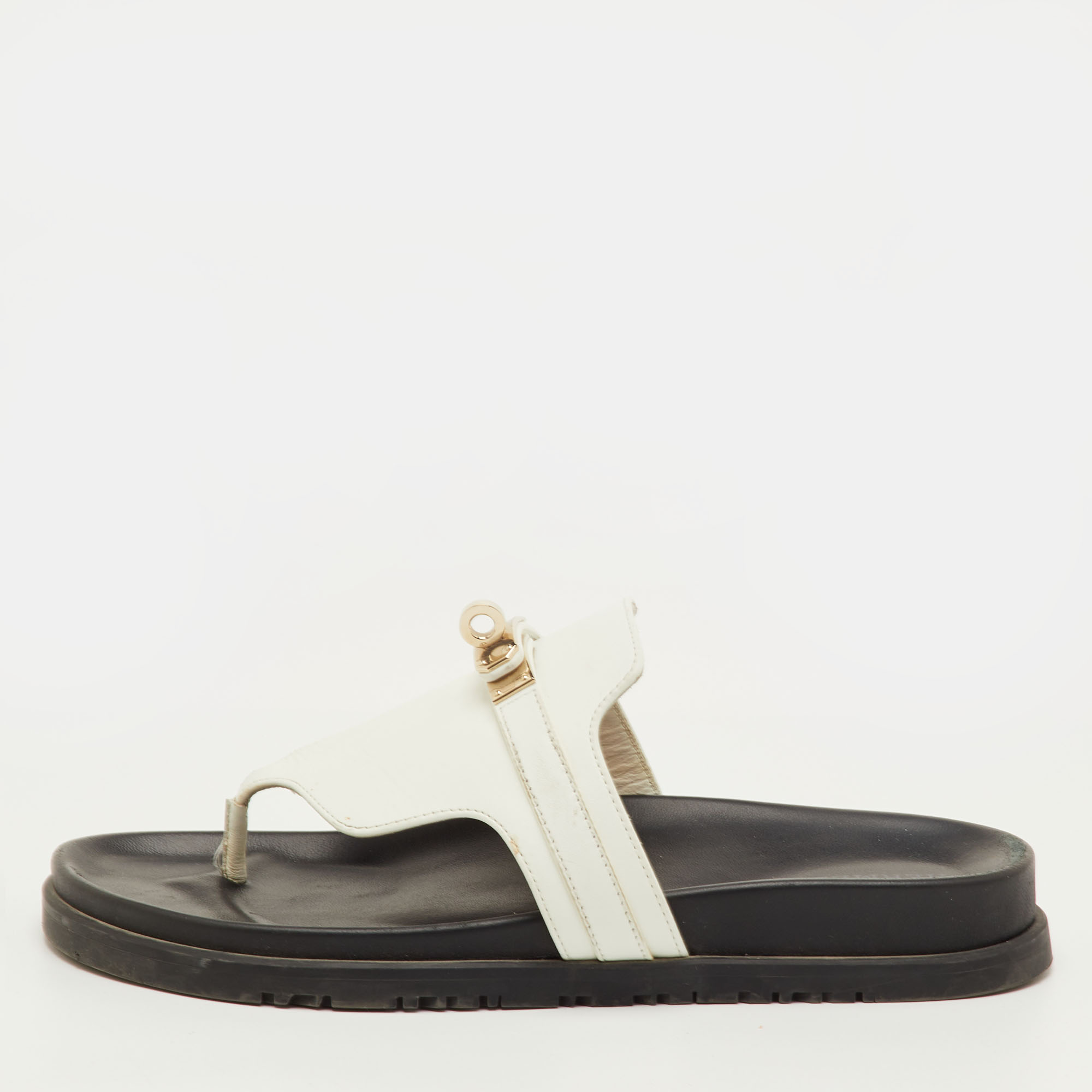

Hermes Empire Size  White Leather Slide Sandals