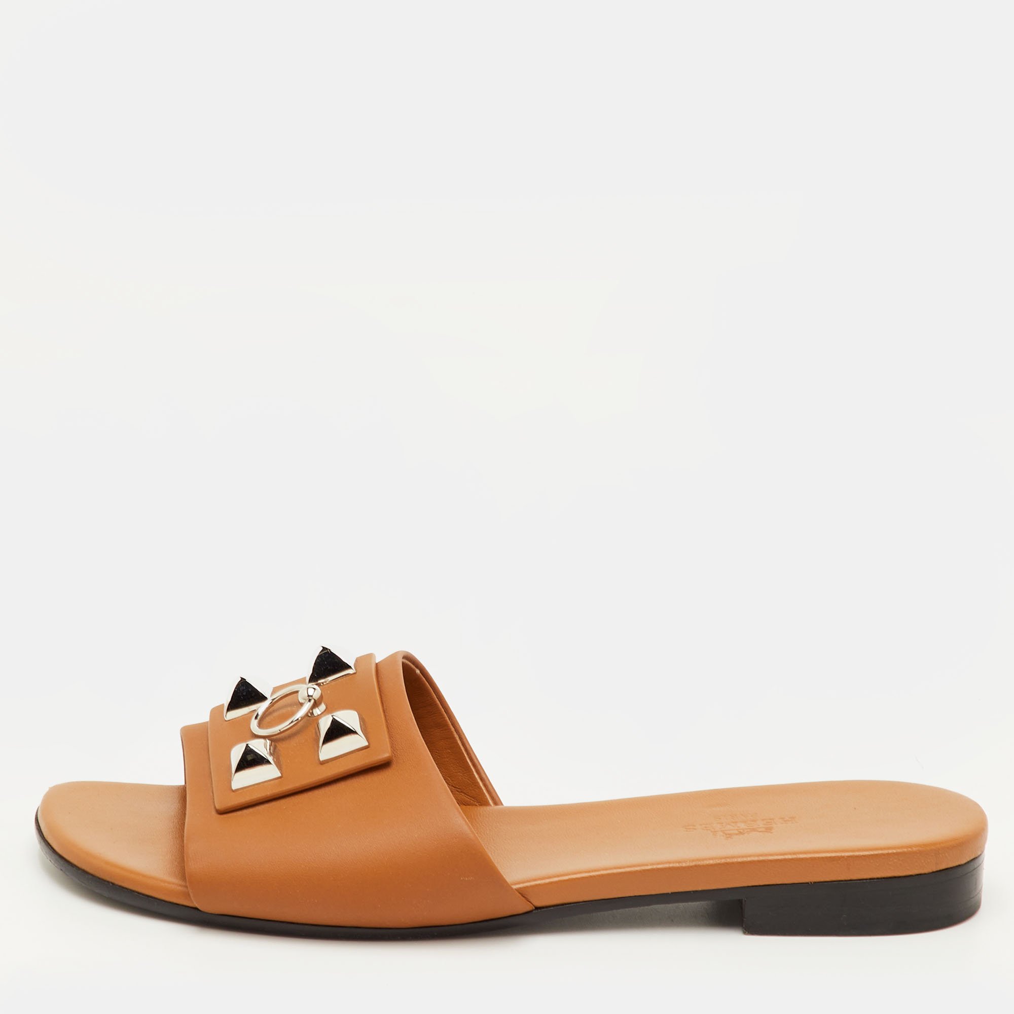 

Hermes Dune Bois Size  Tan Leather Flat Slide Sandals