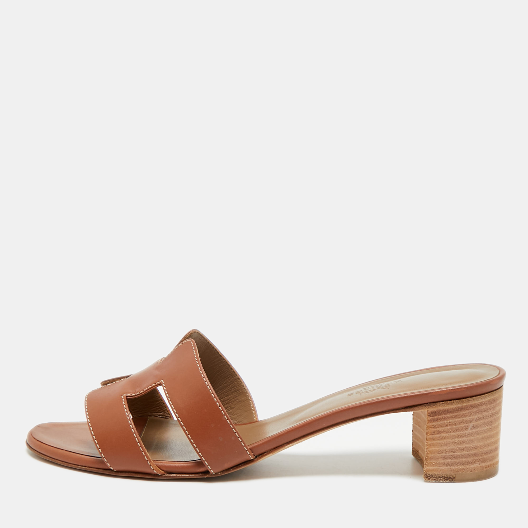 

Hermes Oasis Size  Brown Leather Slide Sandals