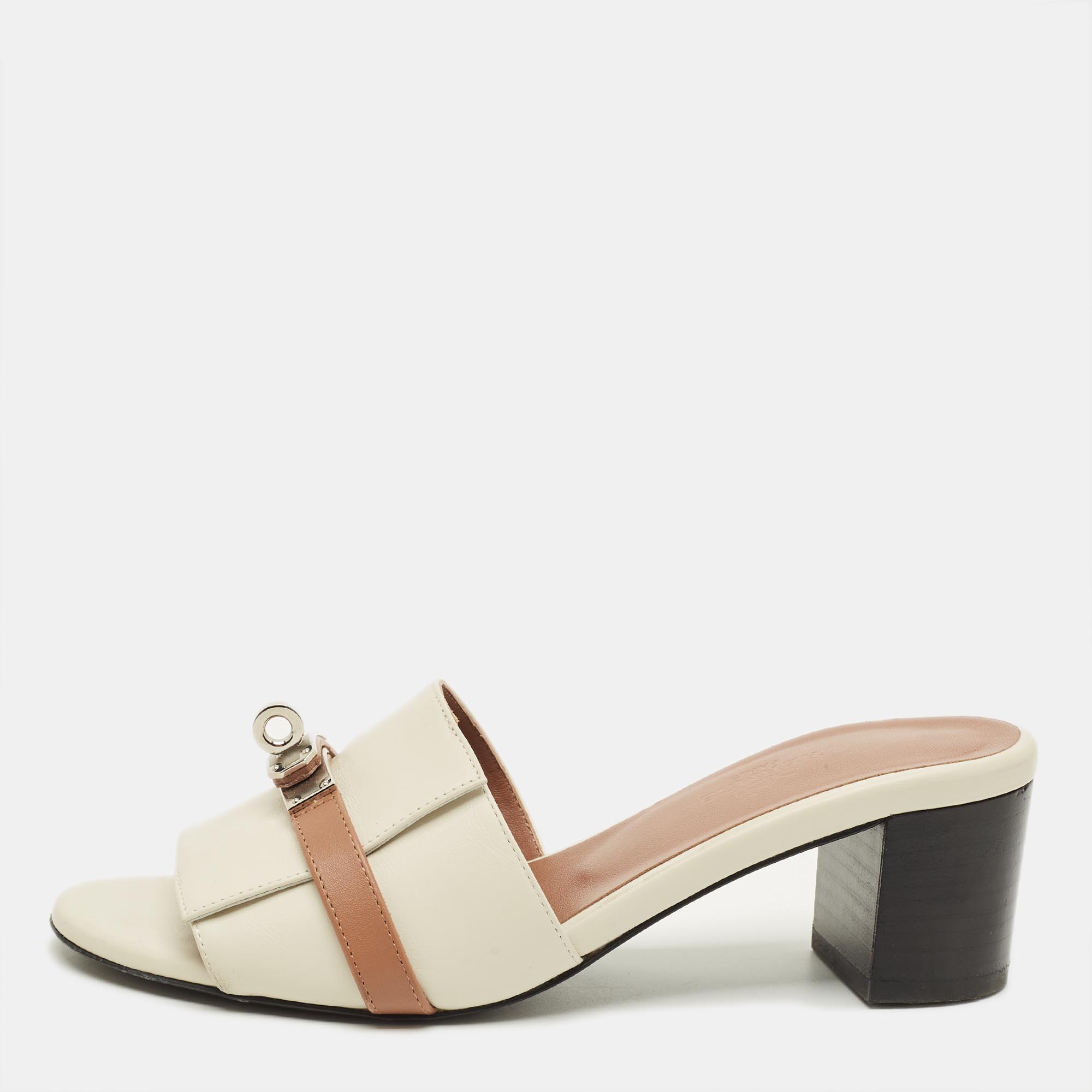 

Hermès Gigi Size  Cream/Brown Leather Slide Sandals
