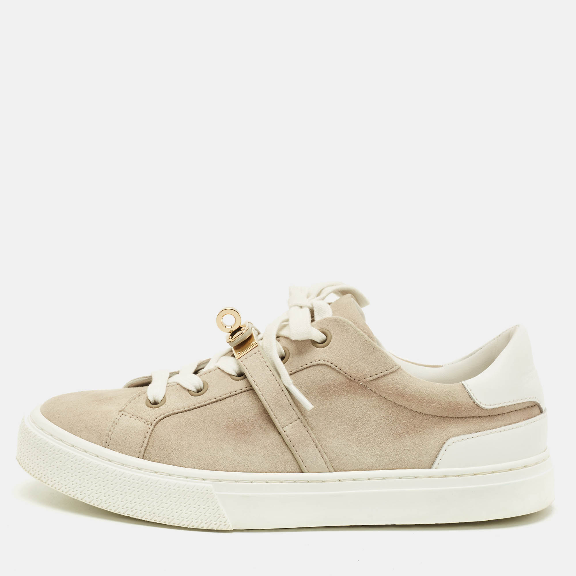 

Hermes Day Size  Grey/White Leather and Suede Lace Up Sneakers