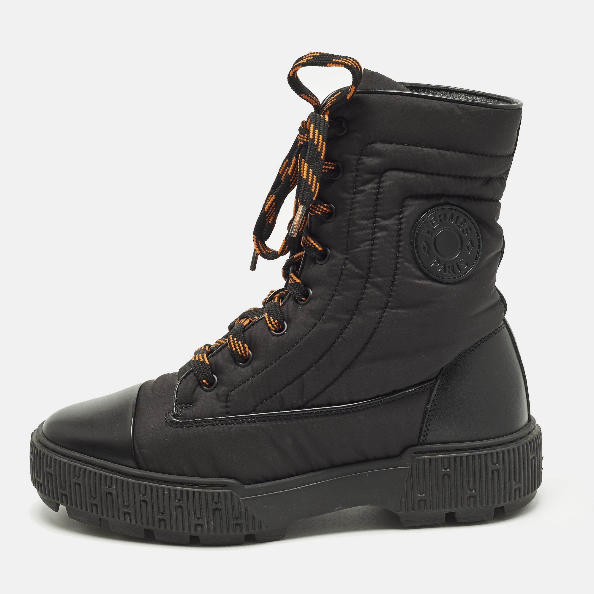 

Hermes Fresh Size  Black Leather and Nylon Combat Boots