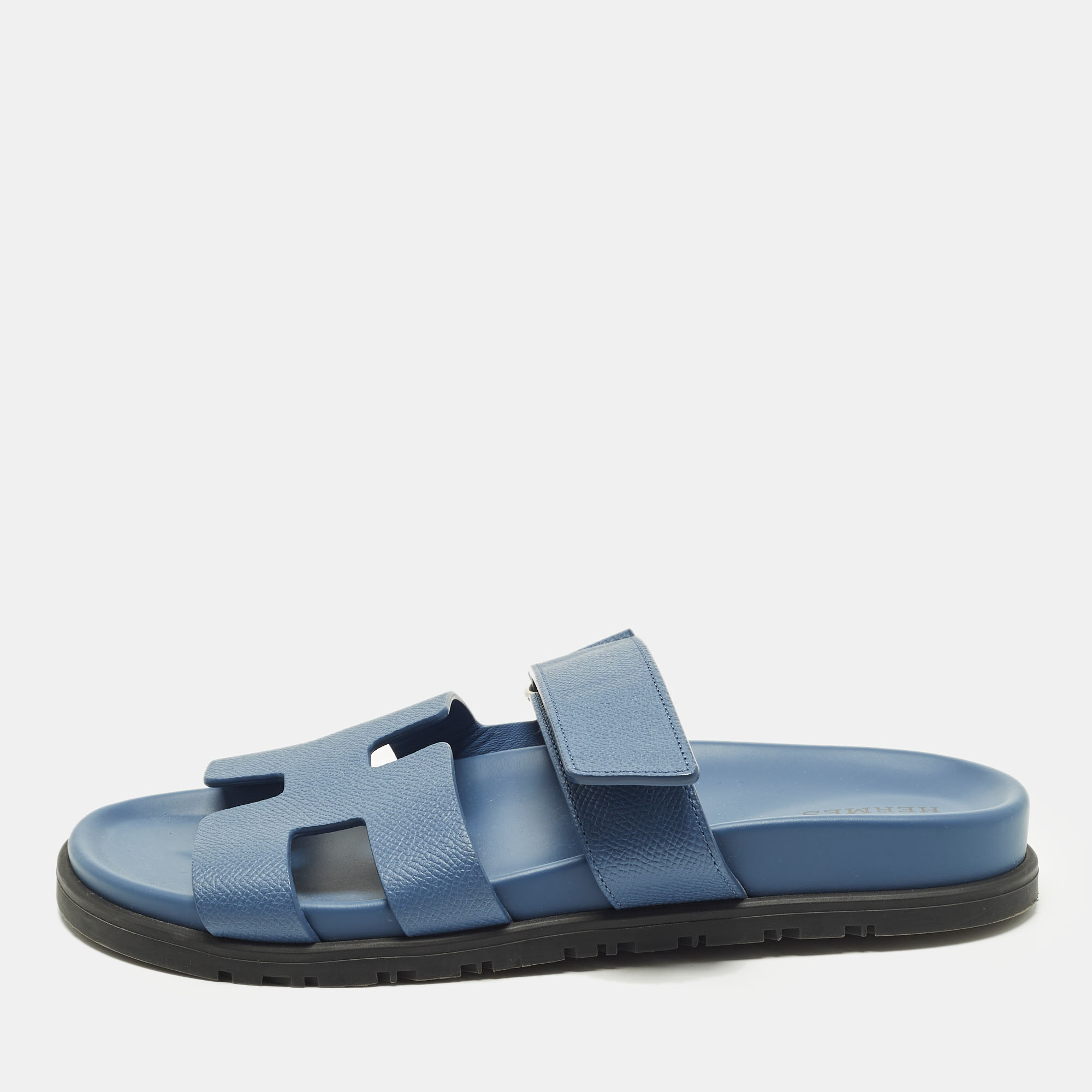 

Hermes Chypre Size  Blue Leather Flat Slide
