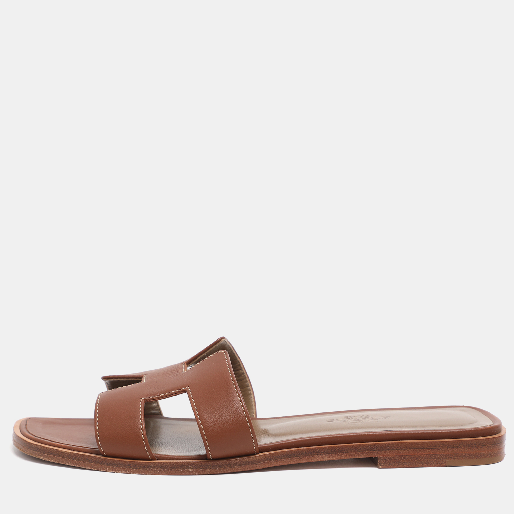 

Hermes Oran Size  Brown Leather Flat Sandals