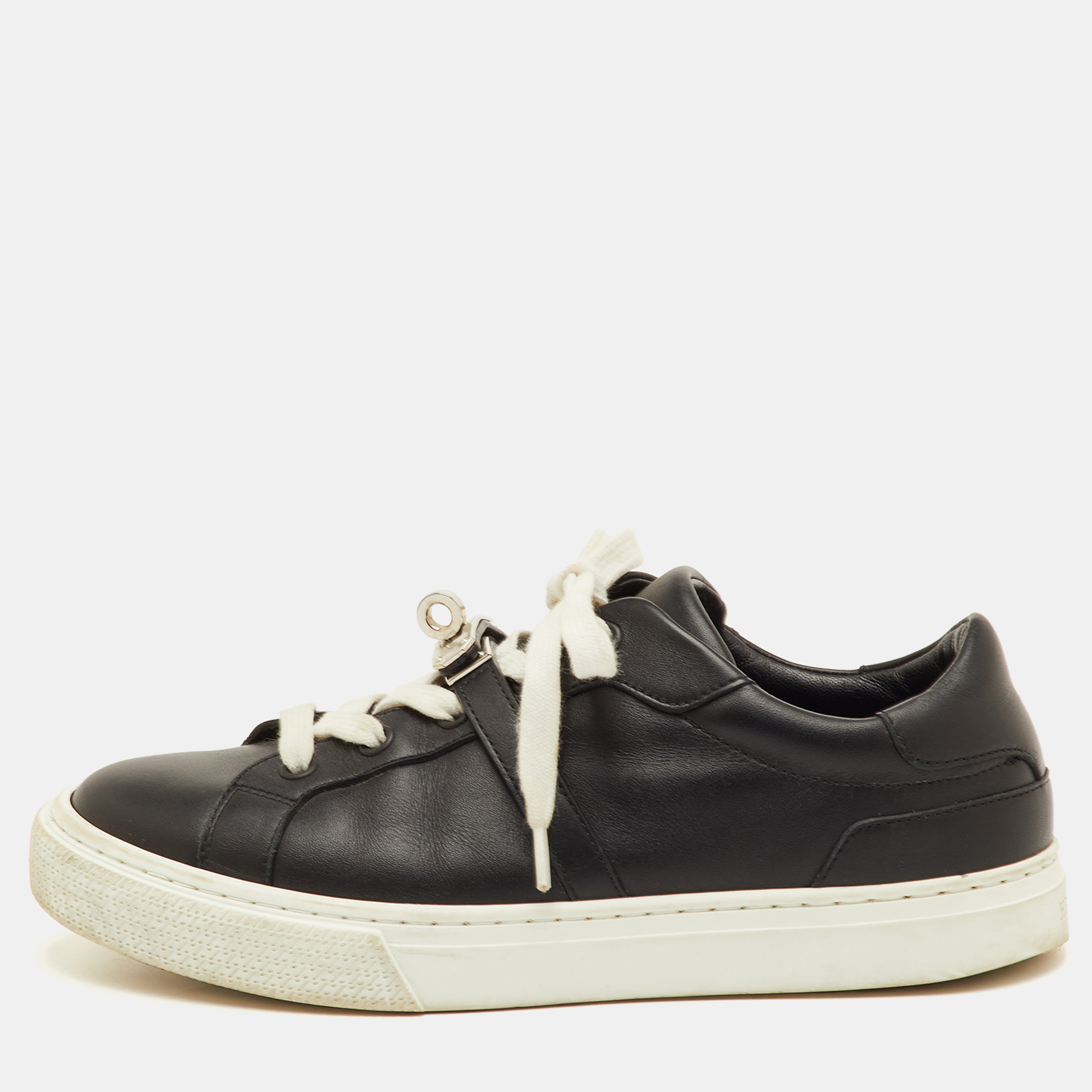 

Hermes Day Size  Black Leather Low Top Sneakers