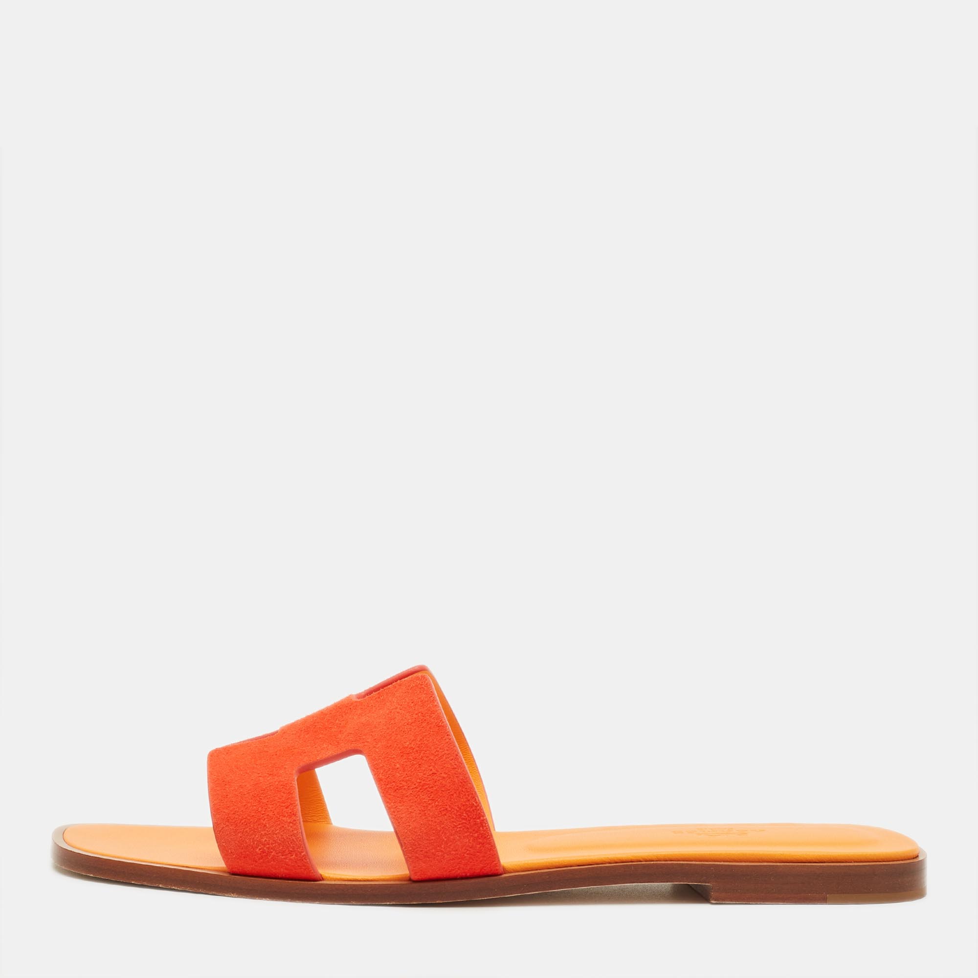 

Hermes Oran Size  Red Suede Flat Slides