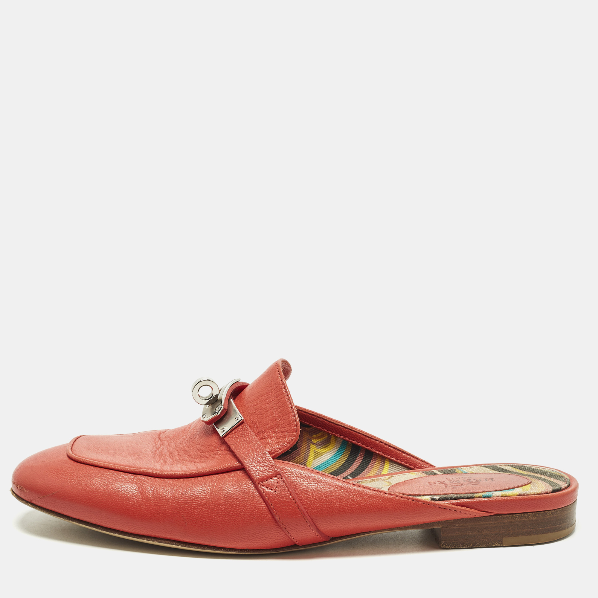 

Hermes Oz Size  Red Leather Flat Mules