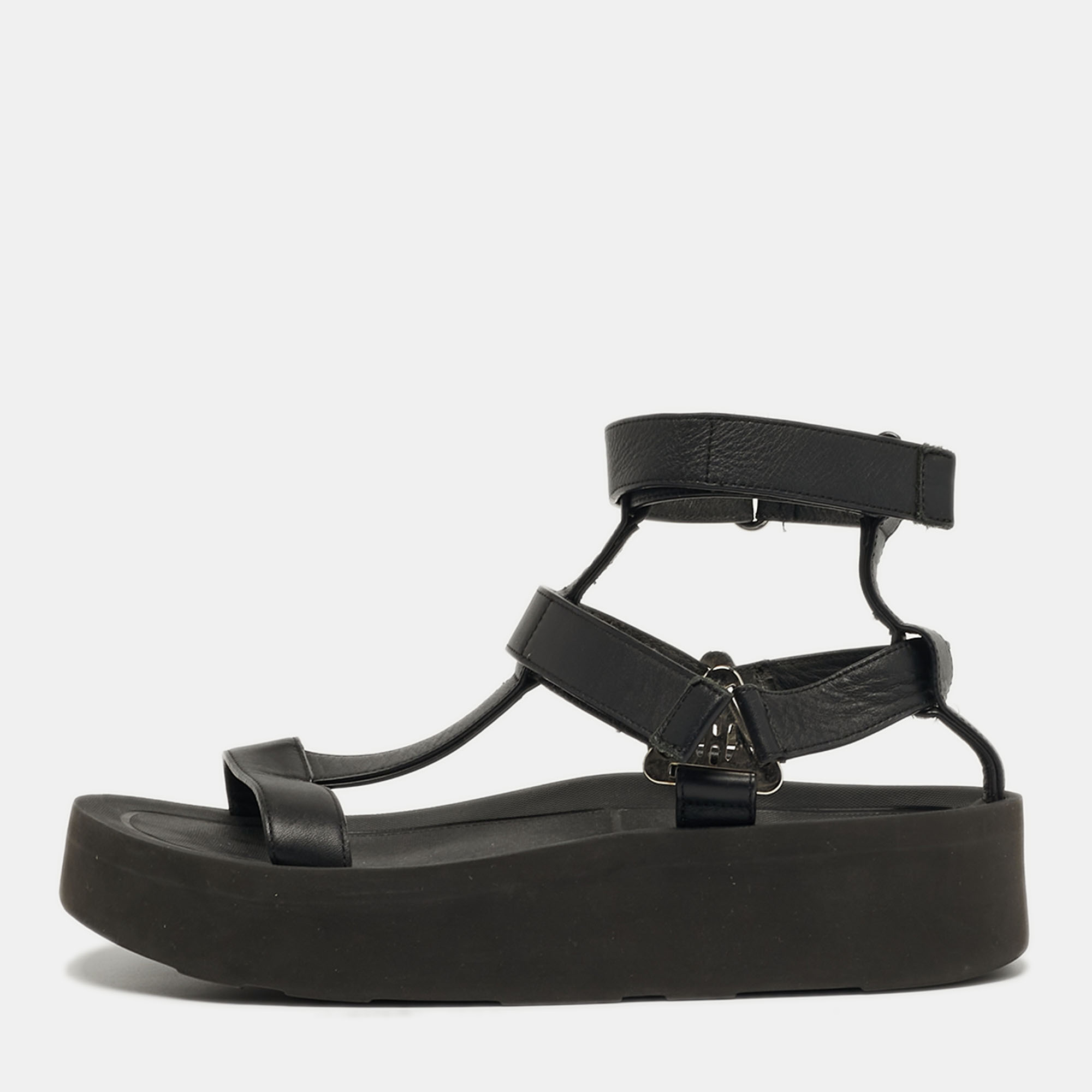 

Hermes Enid Size  Black Leather Ankle Strap Sandals
