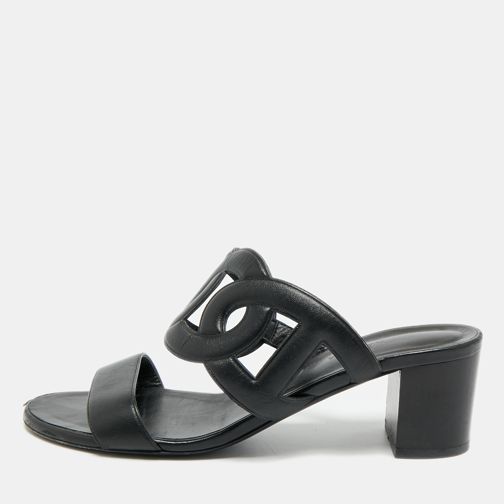 

Hermes Bikini Size  Black Leather Slide Sandals