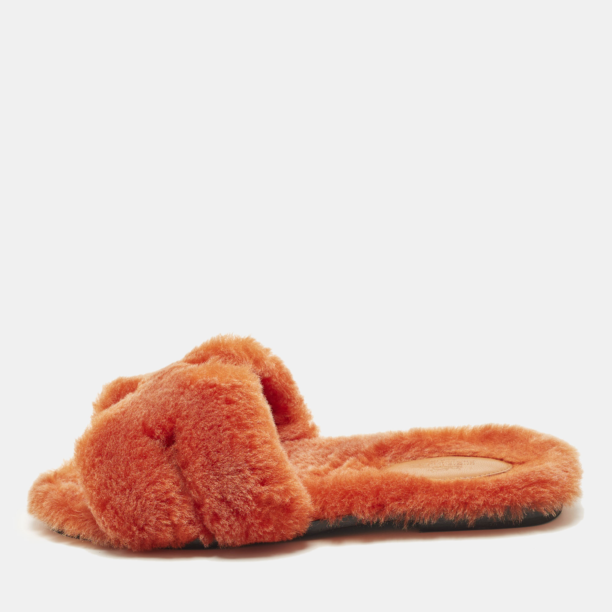 

Hermes Oran Size  Orange Shearling Fur Flat Slides