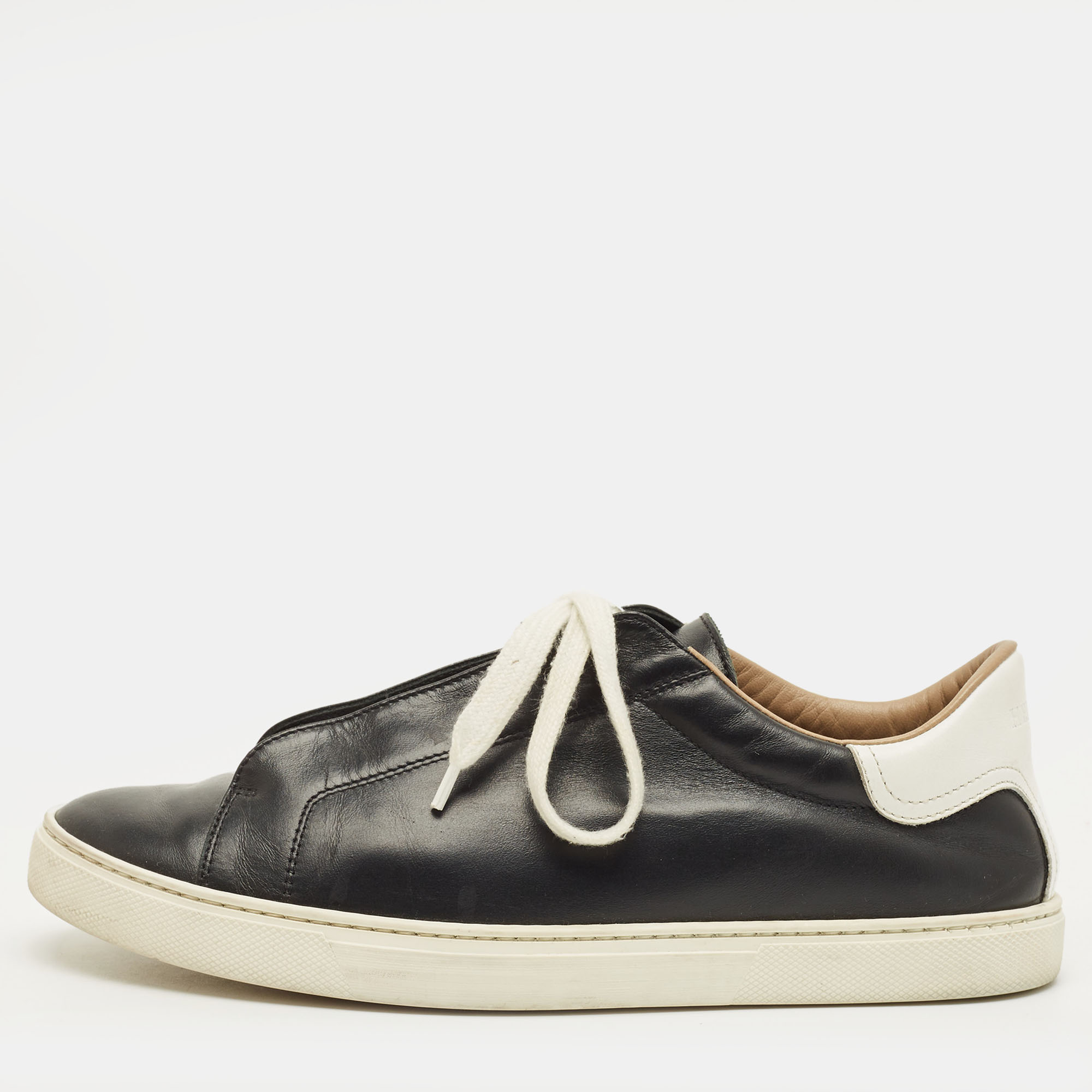 

Hermes Day Size  Black Leather Lace Up Sneakers