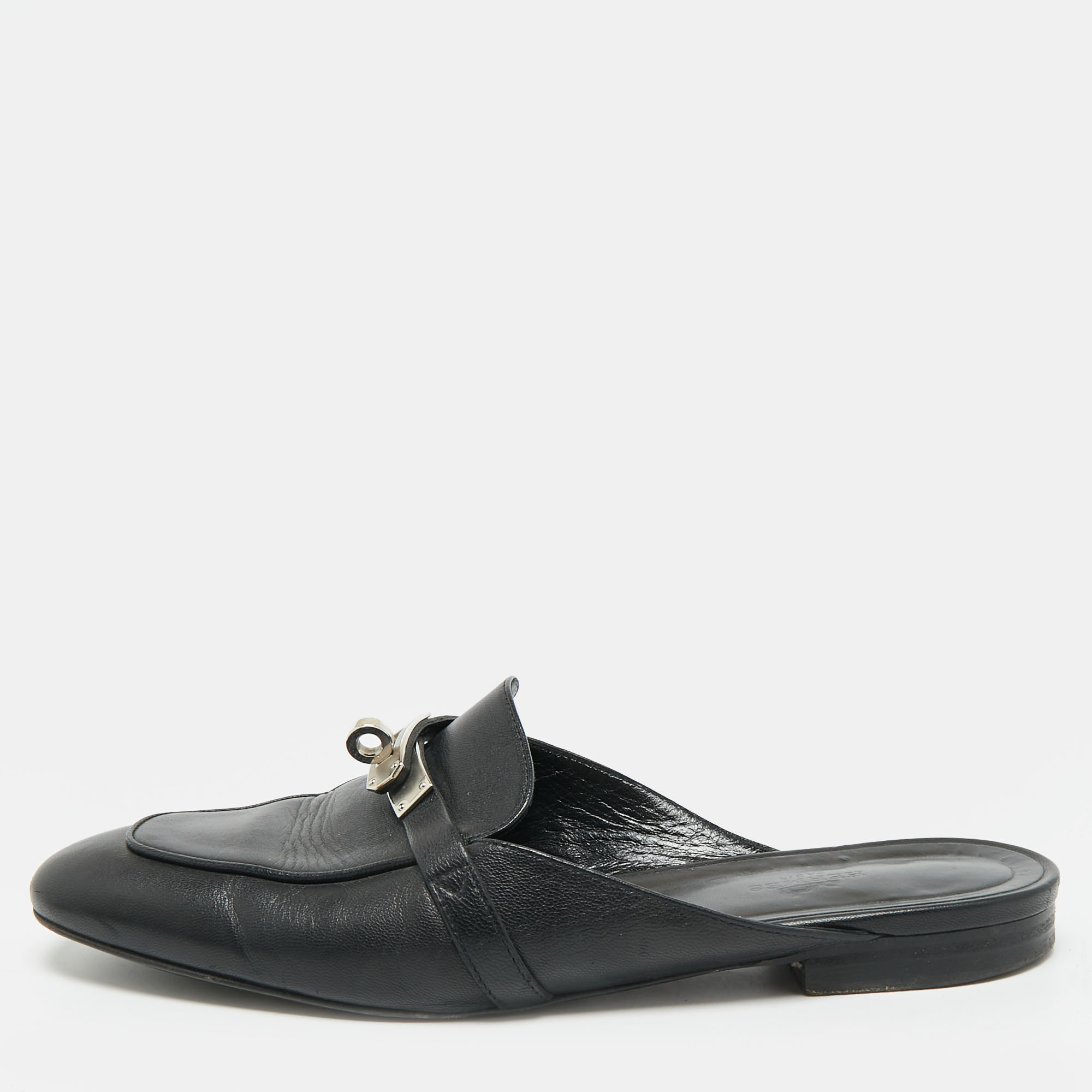 

Hermes Oz Size  Black Leather Flat Mules