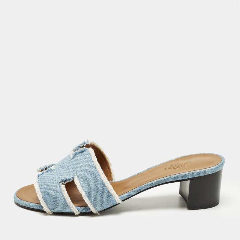 

Hermes Oasis Size  Blue Denim Slide Sandals