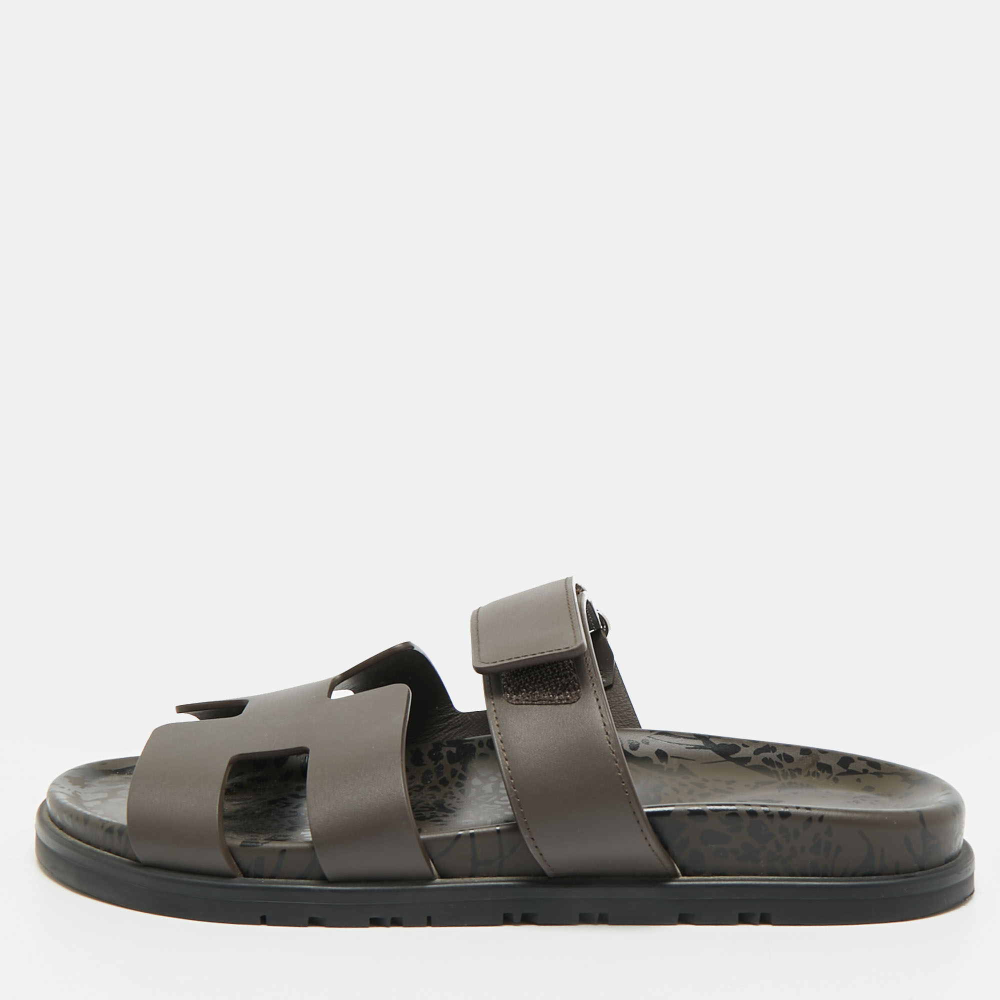 

Hermes Chypre Size  Dark Brown Leather Flat Slide