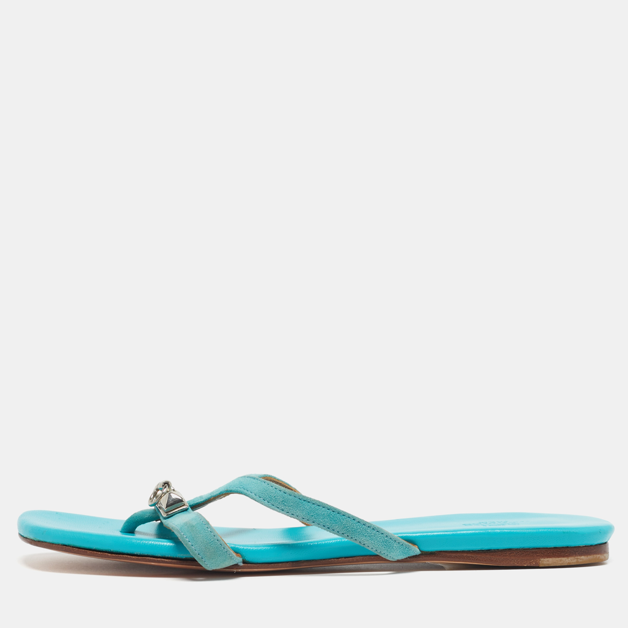 

Hermes Corfu Size  Blue Suede Thong Flatsb Slide