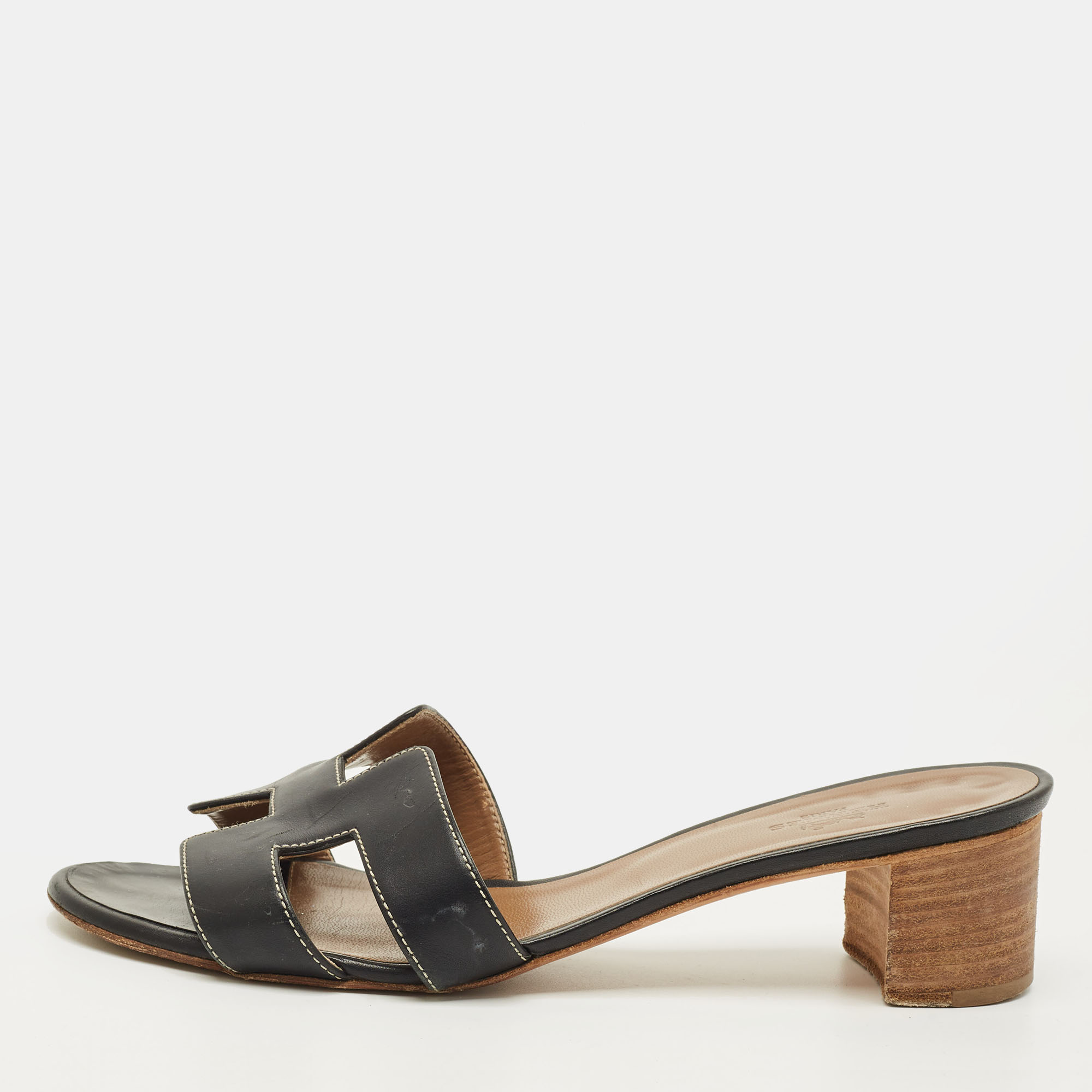 

Hermes Oasis Size  Black Leather Slide Sandals