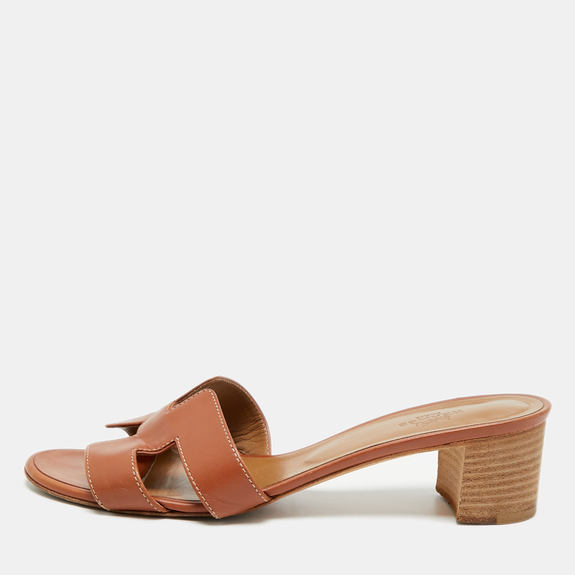 

Hermes Oasis Size  Brown Leather Slide Sandals