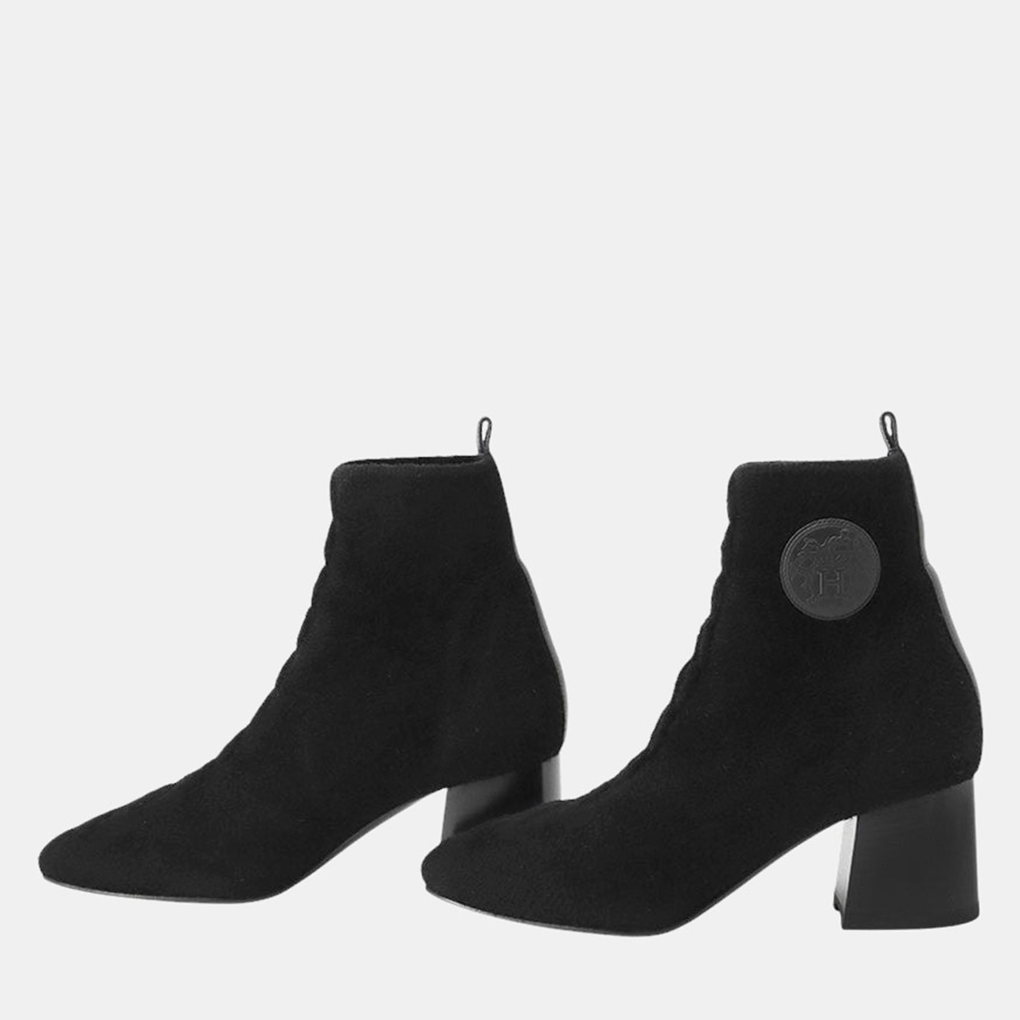 

Hermes Jenna Short Boots Black Knit Schnee Calf Leather Size