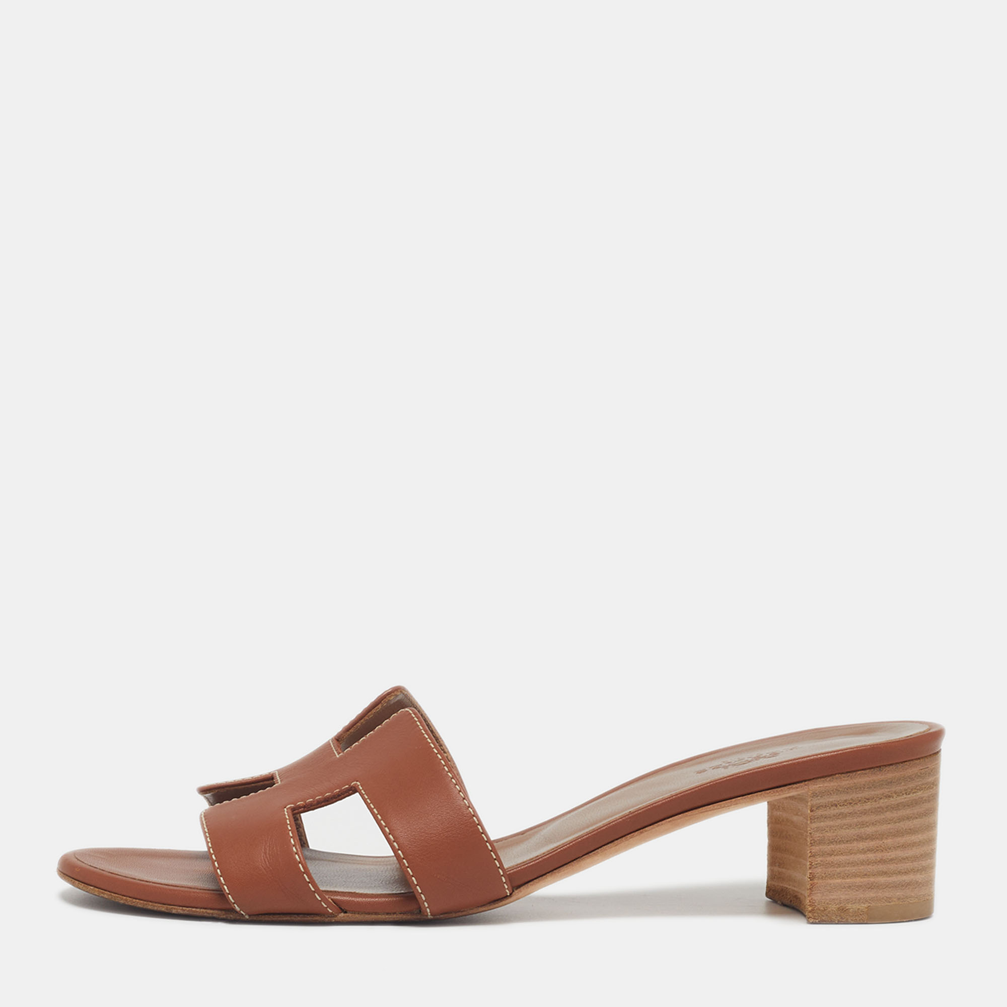 

Hermes Oasis Size  Brown Leather Slide Sandals