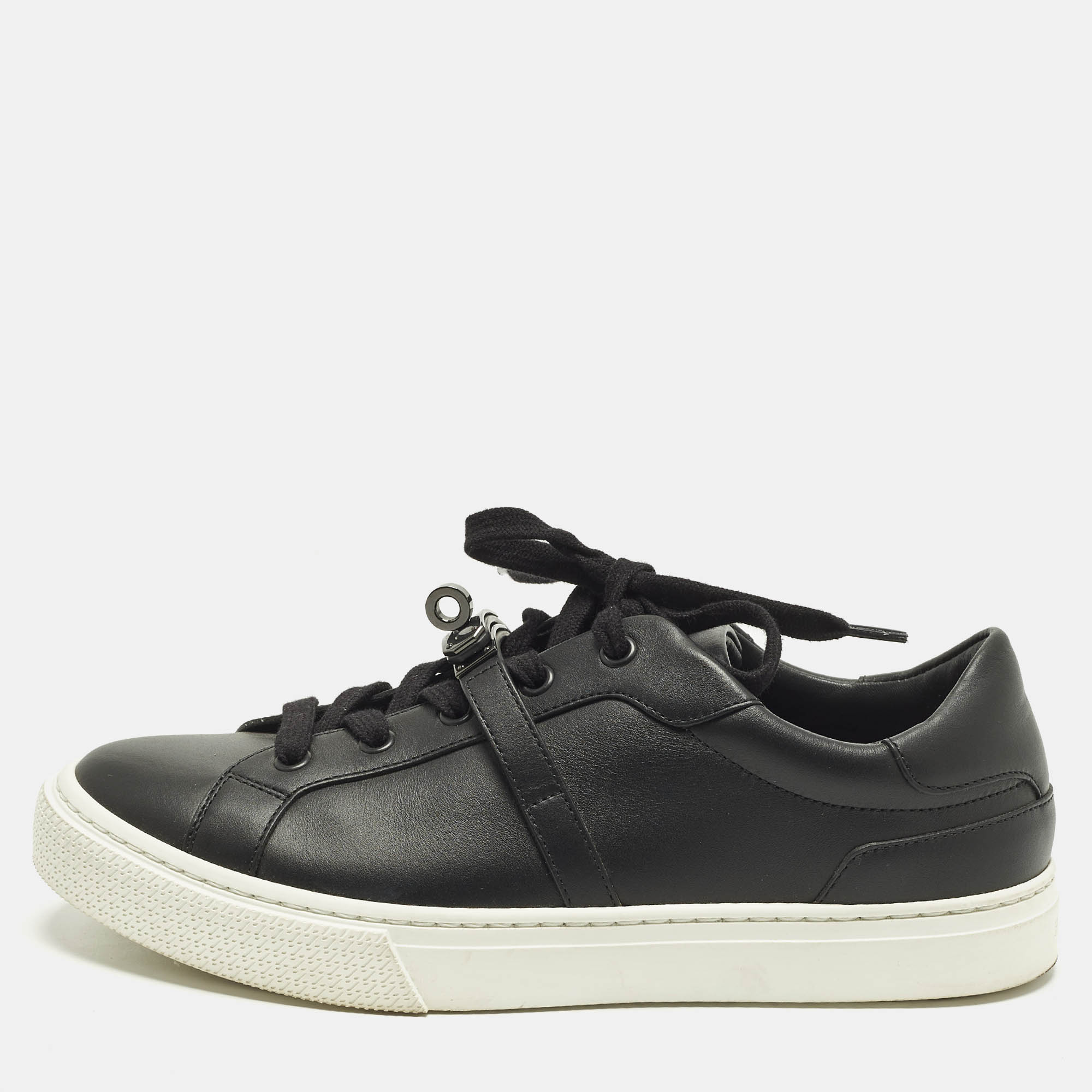 

Hermes Day Size  Black Leather Low Top Sneakers