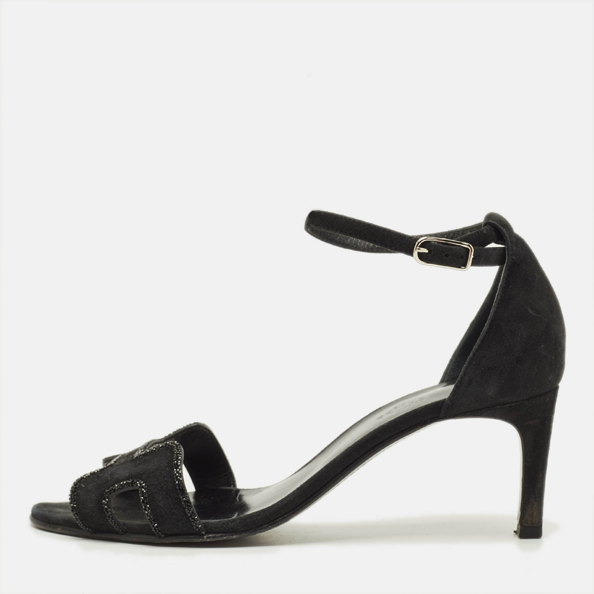 

Hermes Premiere Size  Black Suede Ankle Strap Sandals