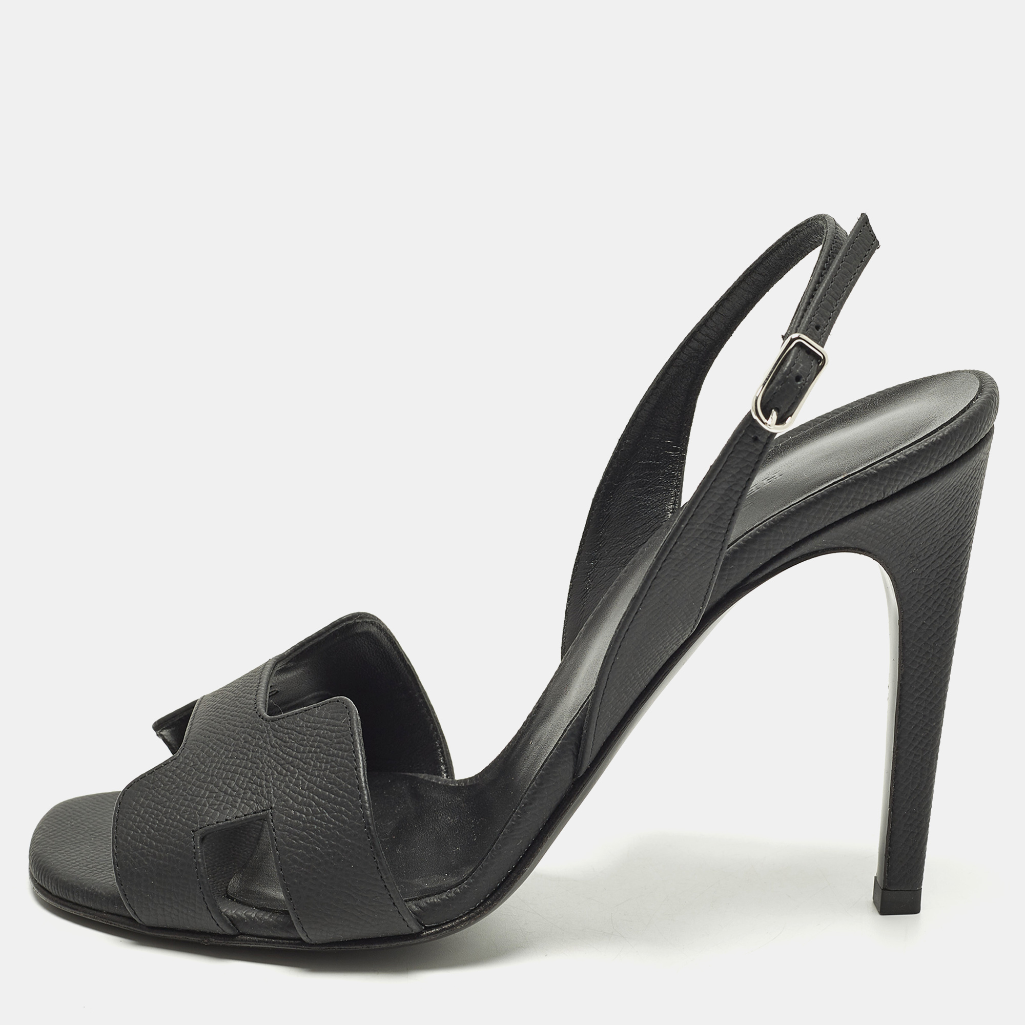 

Hermes Holy Size  Black Leather Slingback Sandals