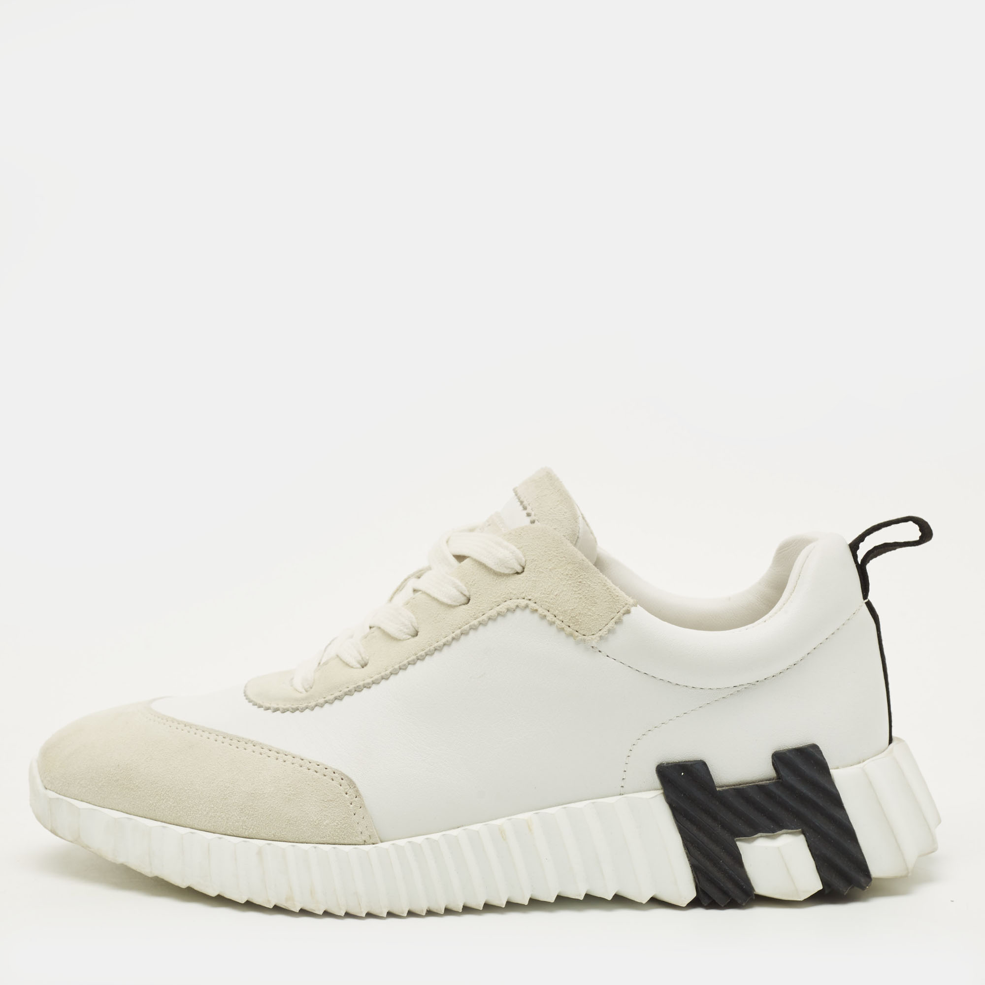 

Hermes Bouncing Size  White/Grey Leather and Suede Low Top Sneakers