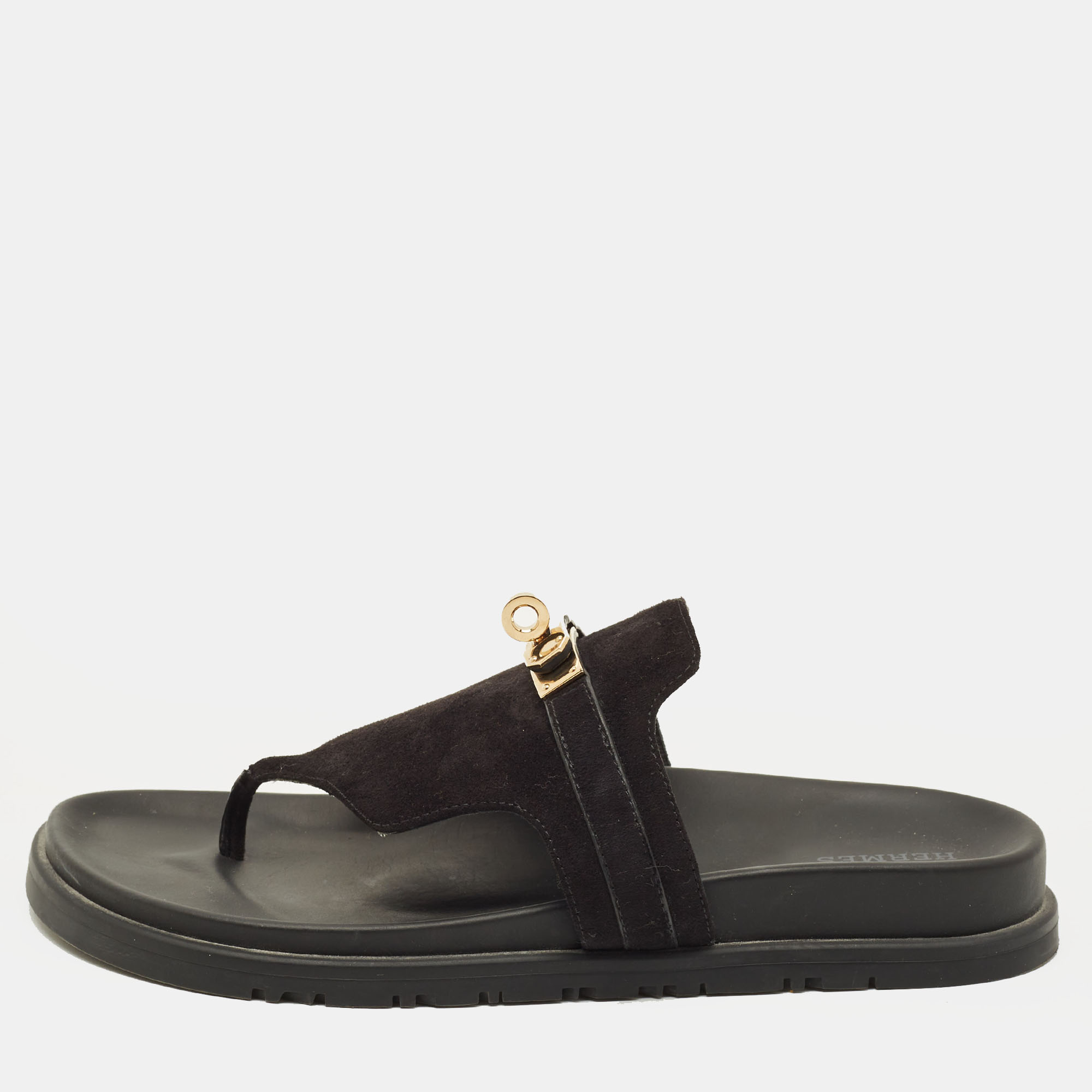 

Hermes Empire Size  Black Suede Thong Sandals