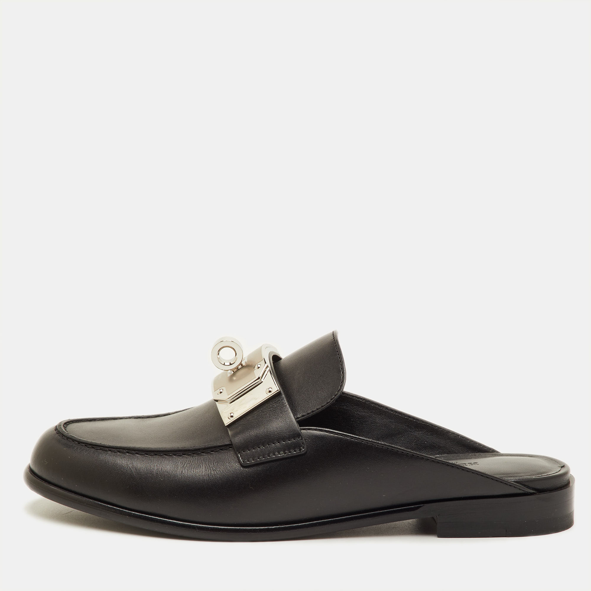 

Hermes Lota Size  Black Leather Mules