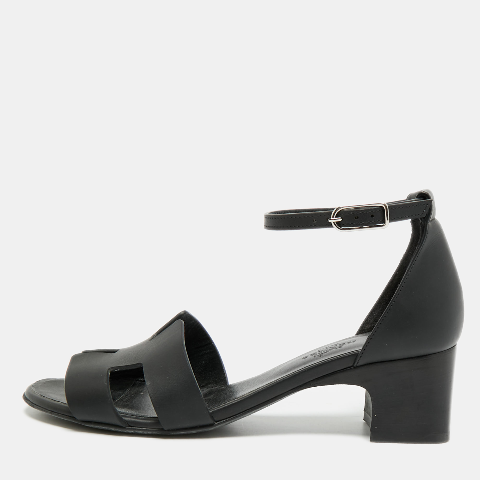 

Hermes Encens Size  Black Leather Ankle Strap Sandals