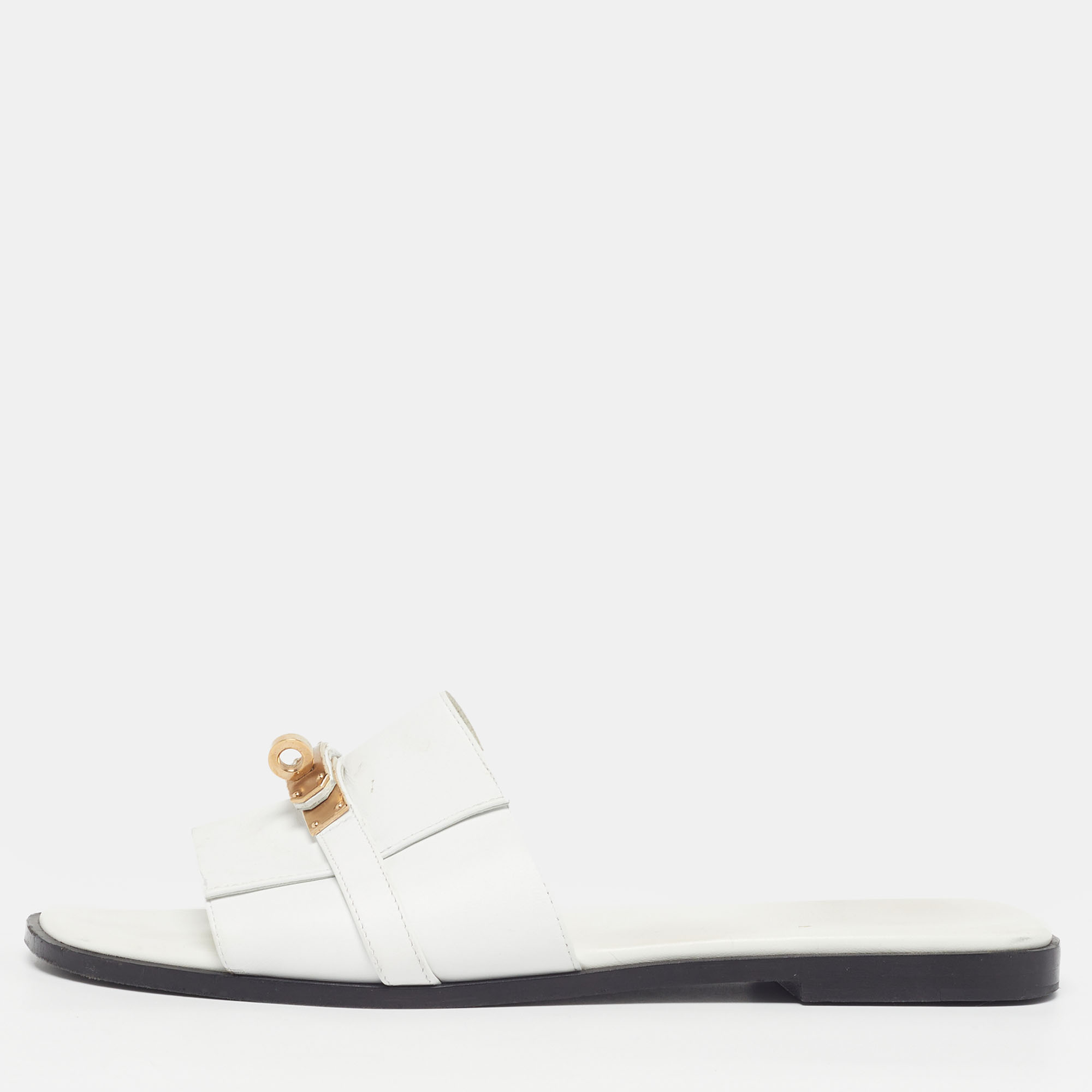 

Hermes Giulia Size  White Leather Flat Slides