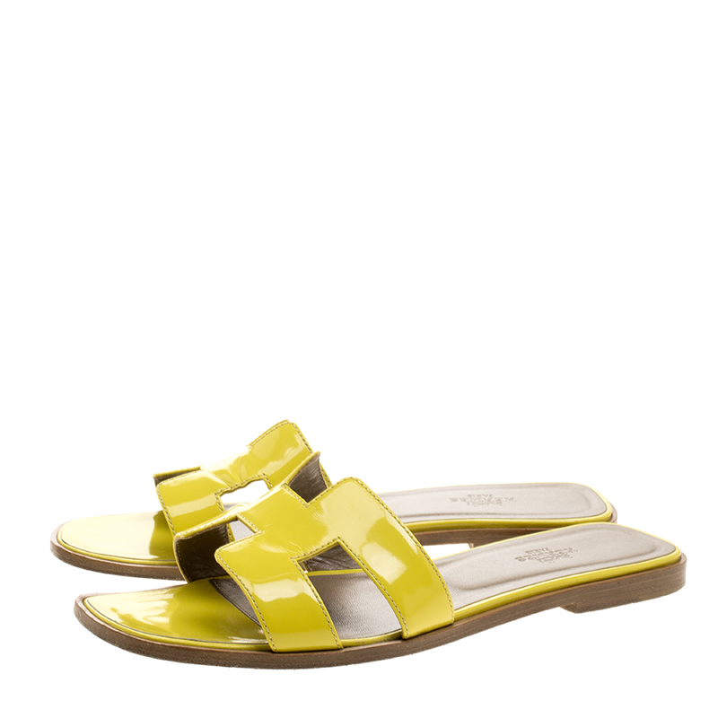 Hermes Yellow Patent Oran Box Sandals Size 38.5 Hermes | TLC