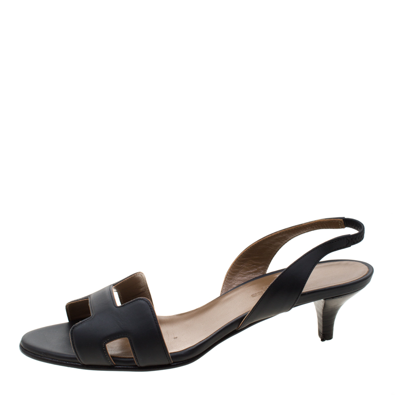 

Hermes Black Leather Night Slingback Sandals Size
