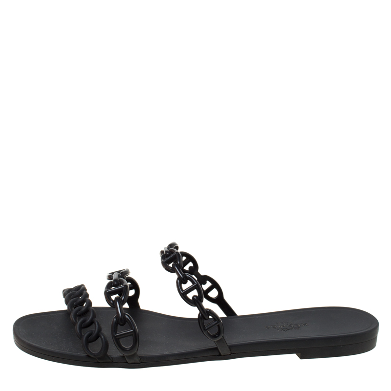 

Hermes Black Rubber Nude Slip On Slides Size