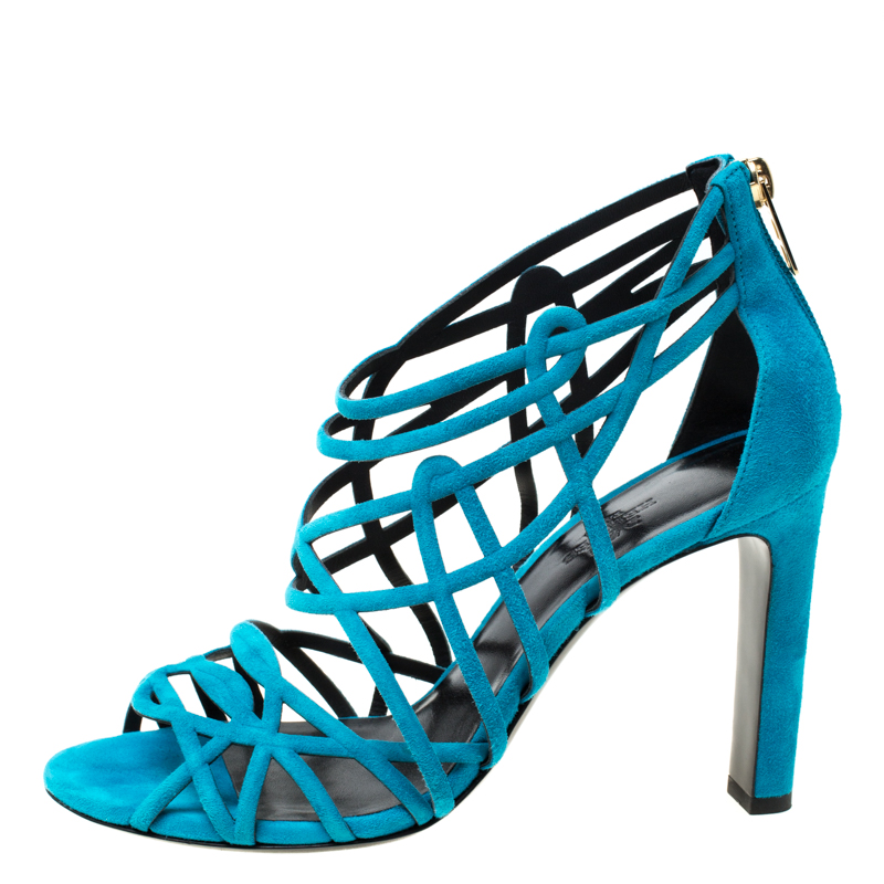 

Hermes Blue Suede Strappy Peep Toe Sandals Size